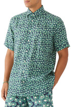 قميص بأكمام قصيرة بطبعات كيوي أخضر كتان