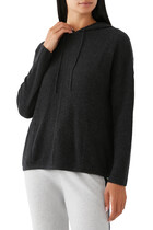 Ribbed Drawstring Hem Hoodie with Cashmere
