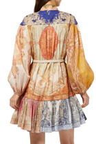 فستان آنكي قصير بتصميم مقسم وأكمام منفوخة