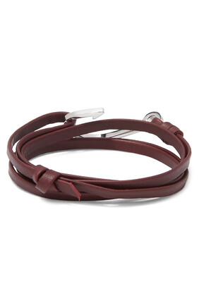 HOOKED BRACELET-LEATHER-SILVER:Dark Red:No Size