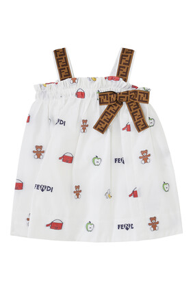 فستان بوبلين للطفال بحروف شعار الماركة