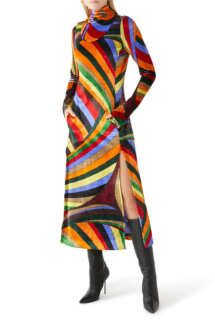 فستان مخطط متعدد الألوان مخمل