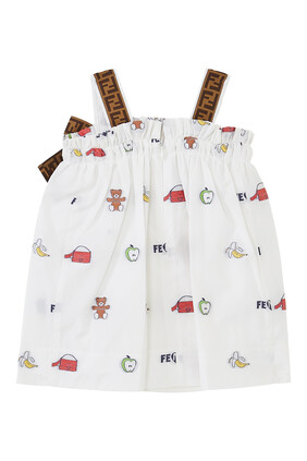 فستان بوبلين للطفال بحروف شعار الماركة