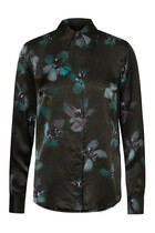 Petrol Floral-Print Silk Shirt