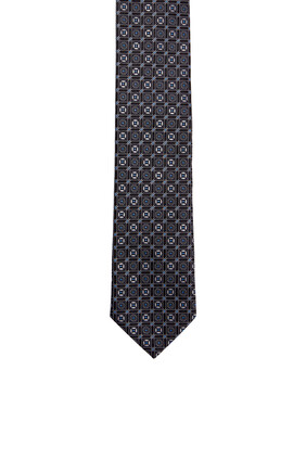 ربطة عنق حرير بنقشة هندسية بلون أزرق داكن