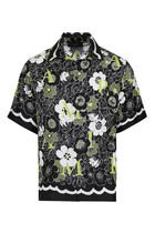 قميص حرير بطبعة زهور وشعار الماركة