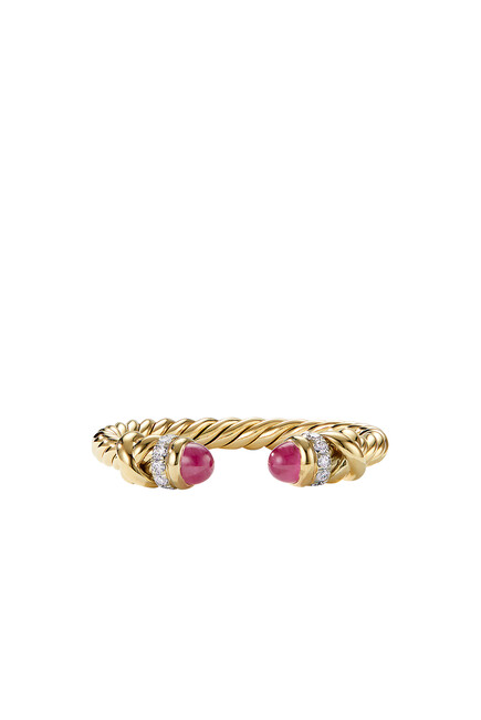 Helena Petite Open Ring, 18K Yellow Gold, Diamond & Ruby