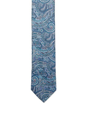 ربطة عنق حرير بنقشة بيزلي بلون أزرق متوسط