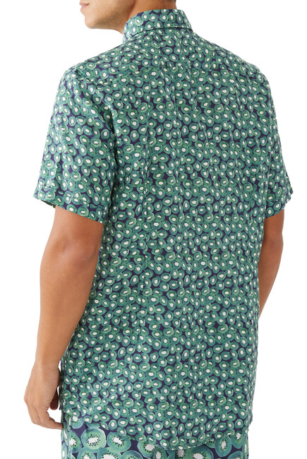 قميص بأكمام قصيرة بطبعات كيوي أخضر كتان