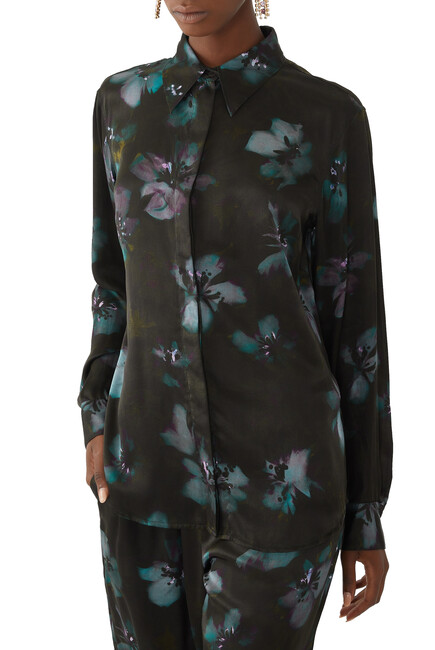 Petrol Floral-Print Silk Shirt