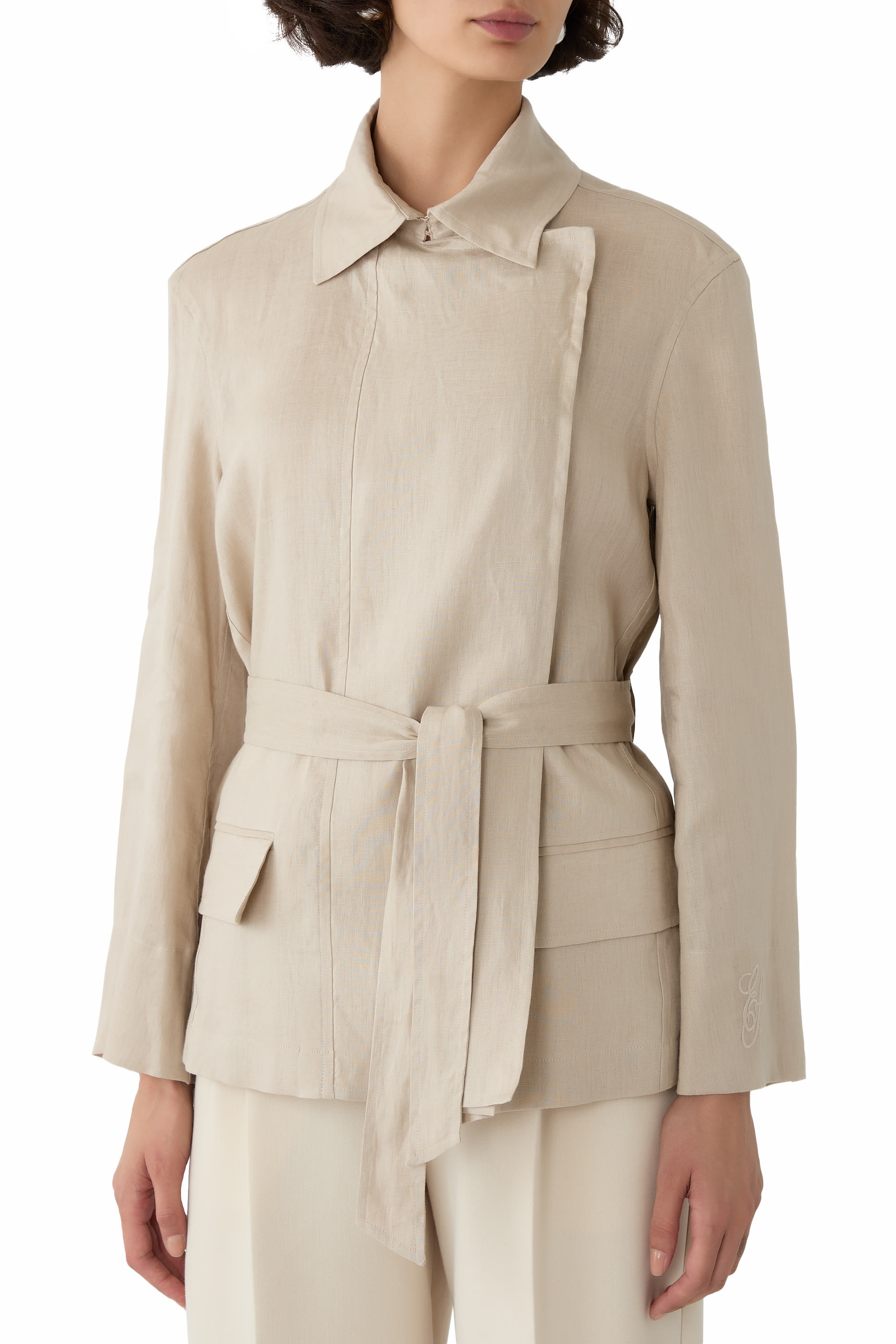 جاكيت بتصميم قميص مقسم بأجزاء كتان نقي