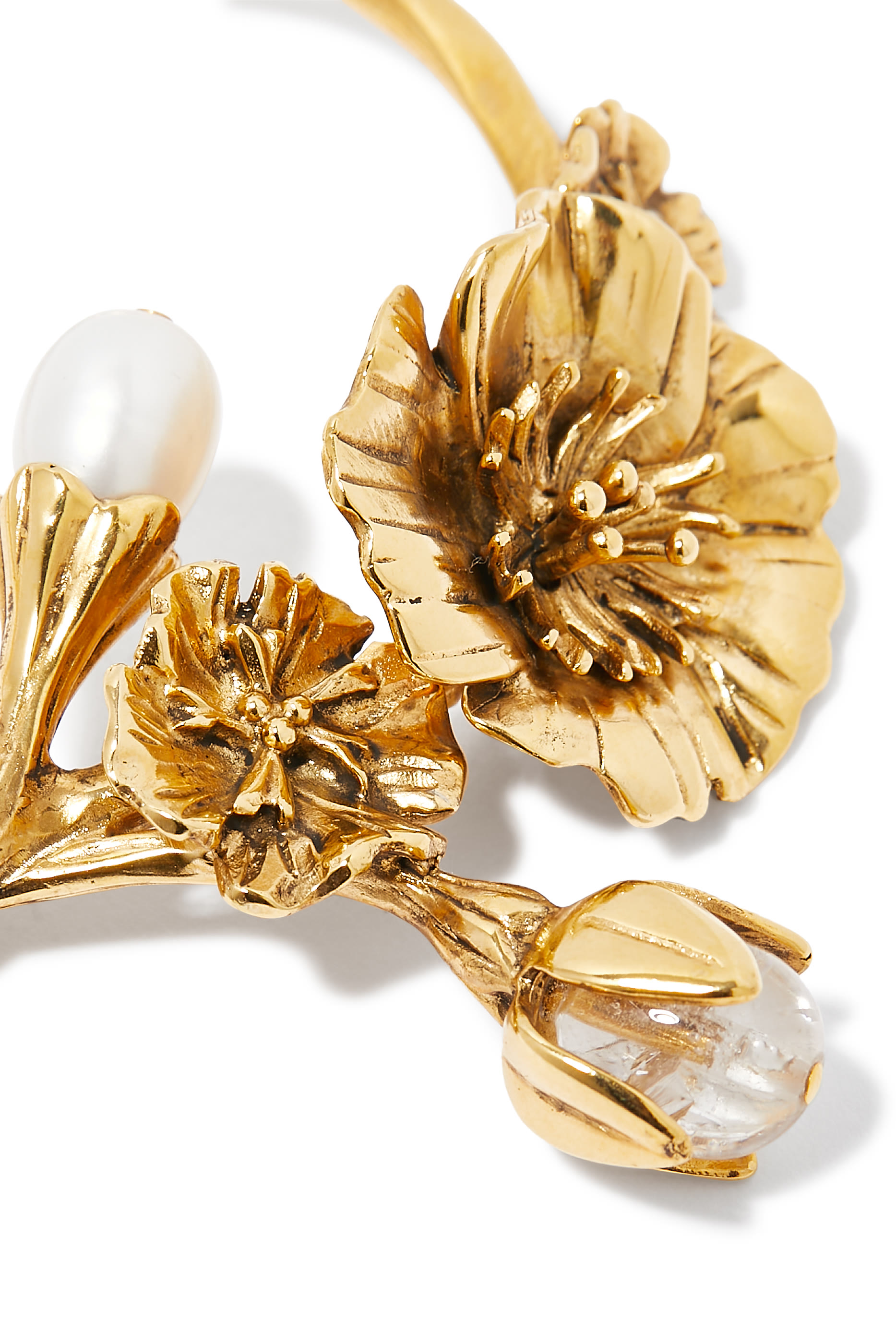 سوار فلور دو بافوت مزين بأحجار كريستال طبيعية ولؤلؤ مياه عذبة، نحاس مطلي بذهب عيار 24