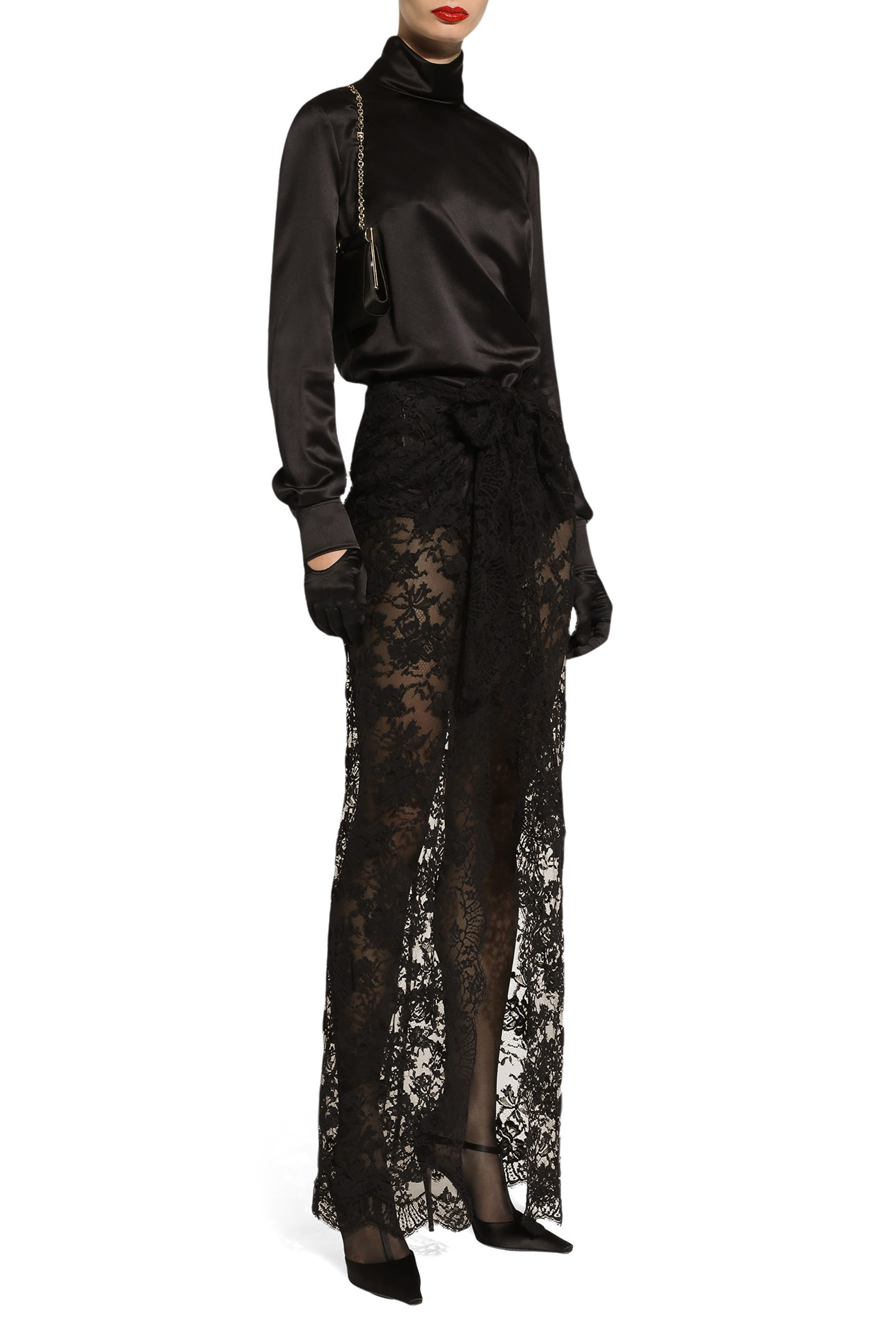 تنورة دانتيل شانتيلي طويلة