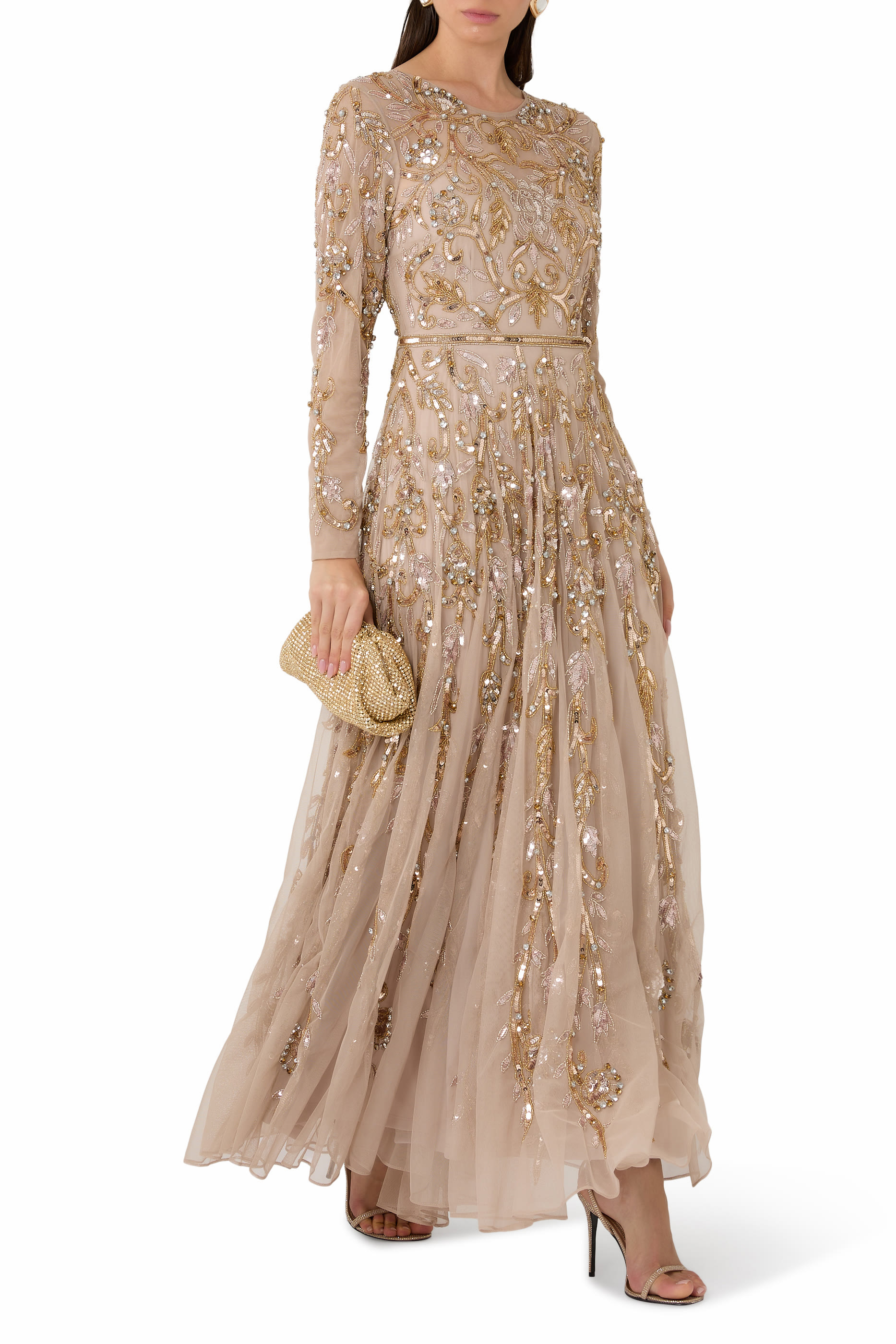 Long Sleeve Hand Embellished Gown 