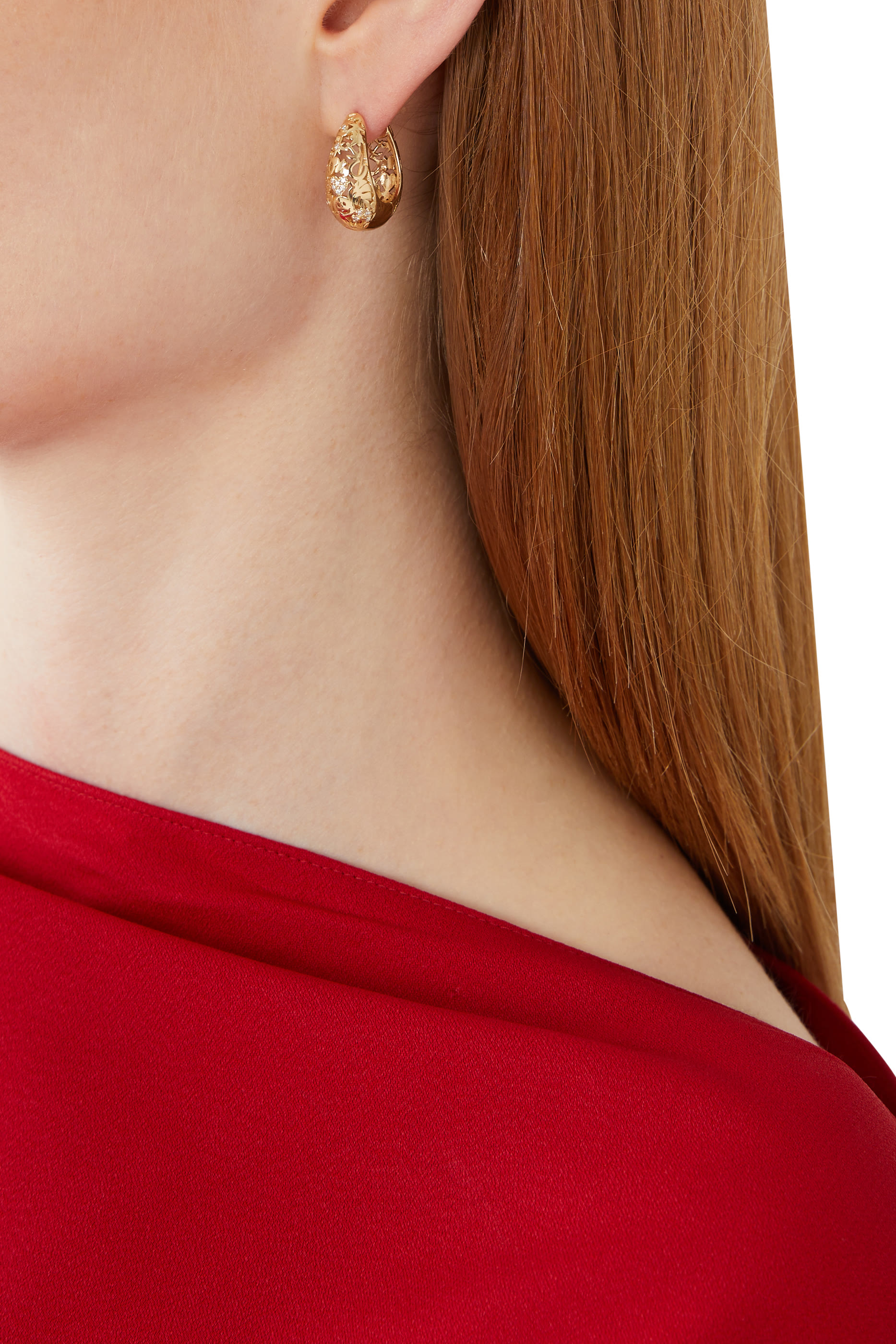 أقراط هاجي مرصعة بماس، ذهب عيار 14