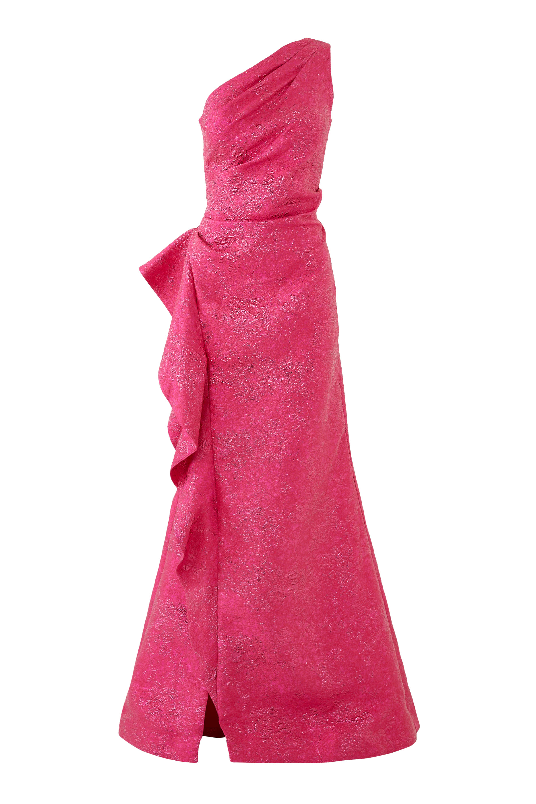 فستان سهرة بكشكش عند الجانب وكتف واحد جاكار