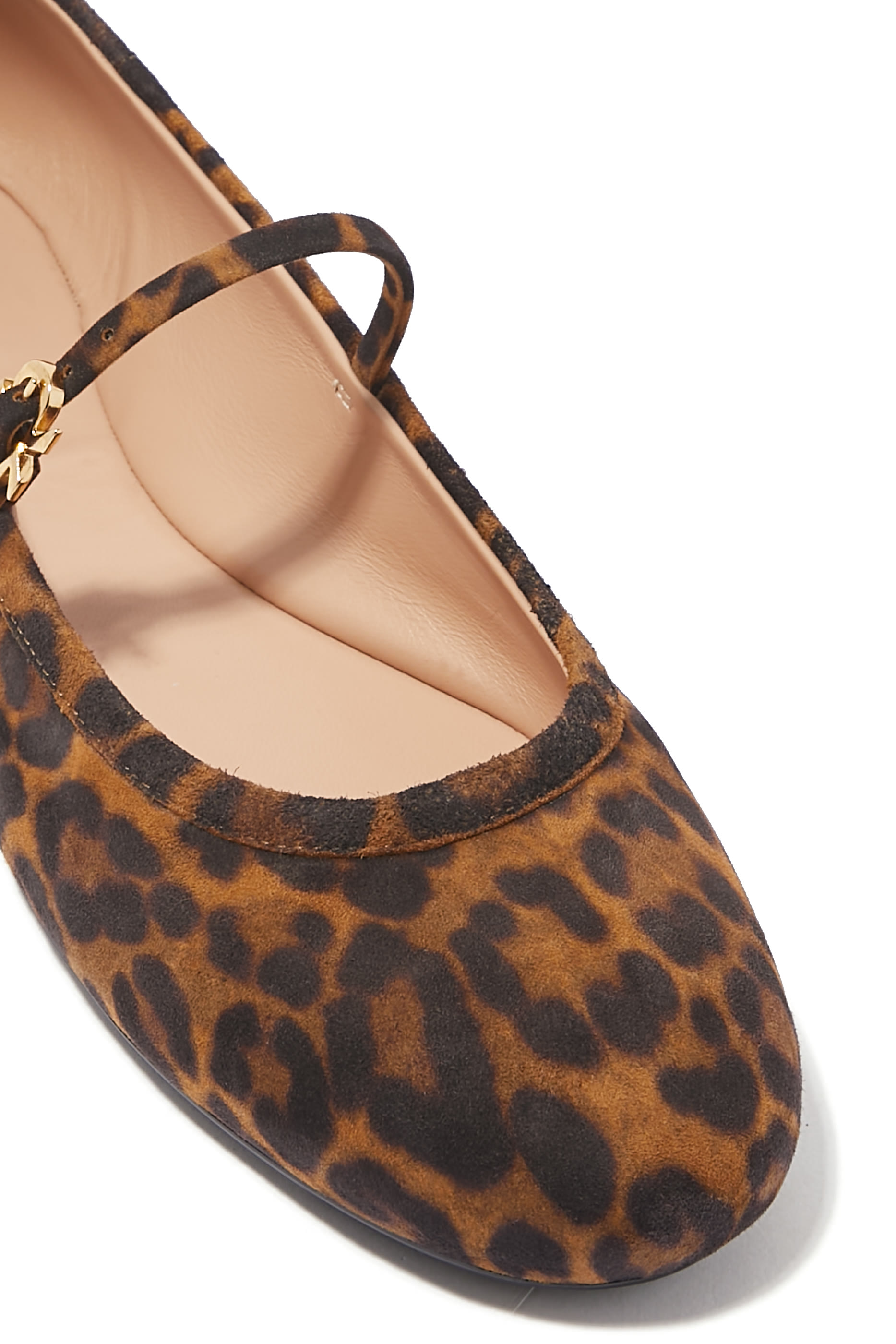 حذاء باليرينا كارلا شمواه بسير ريبون وطبعات جلد فهد