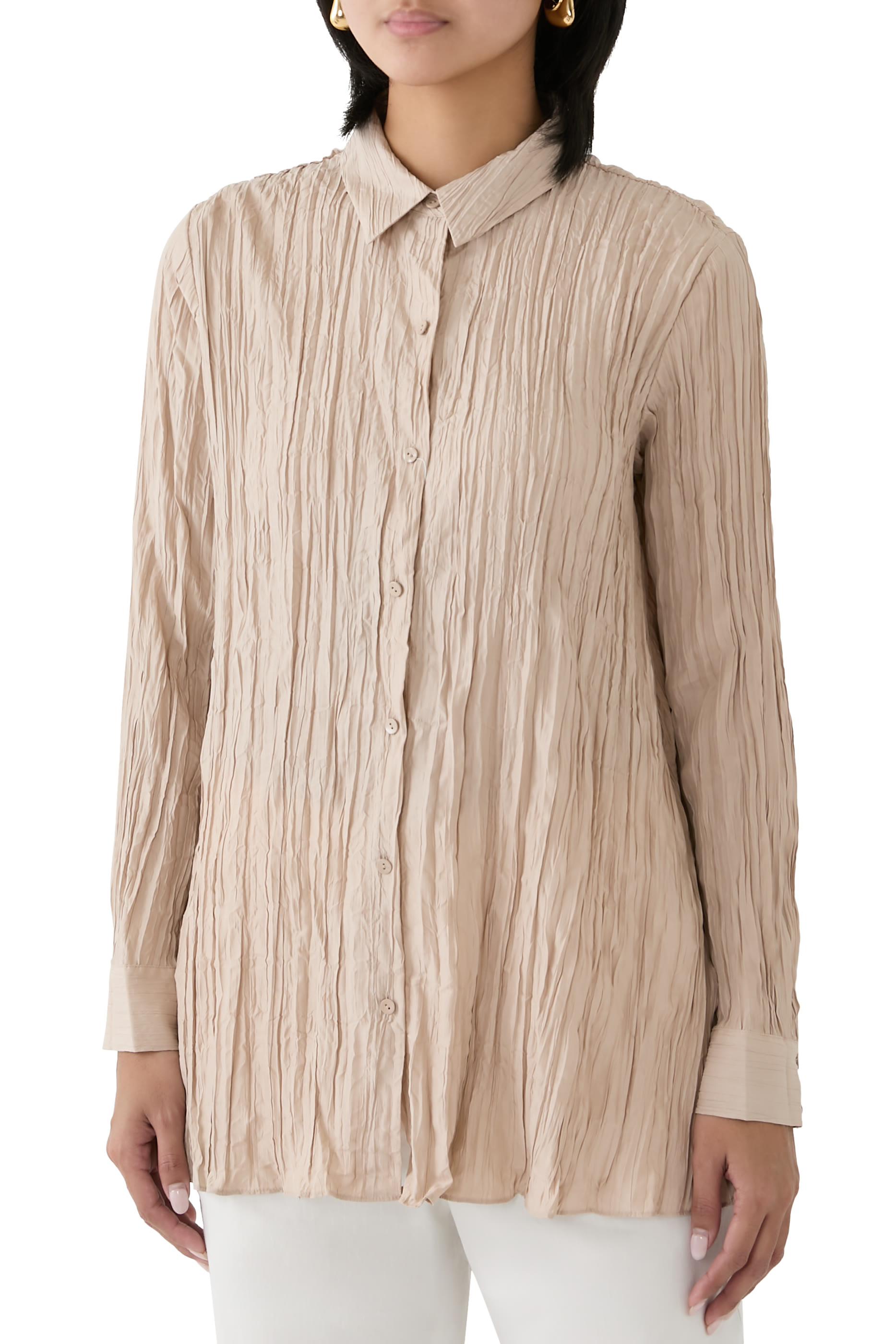 قميص هابوتاي بياقة كلاسيكية حرير مجعد