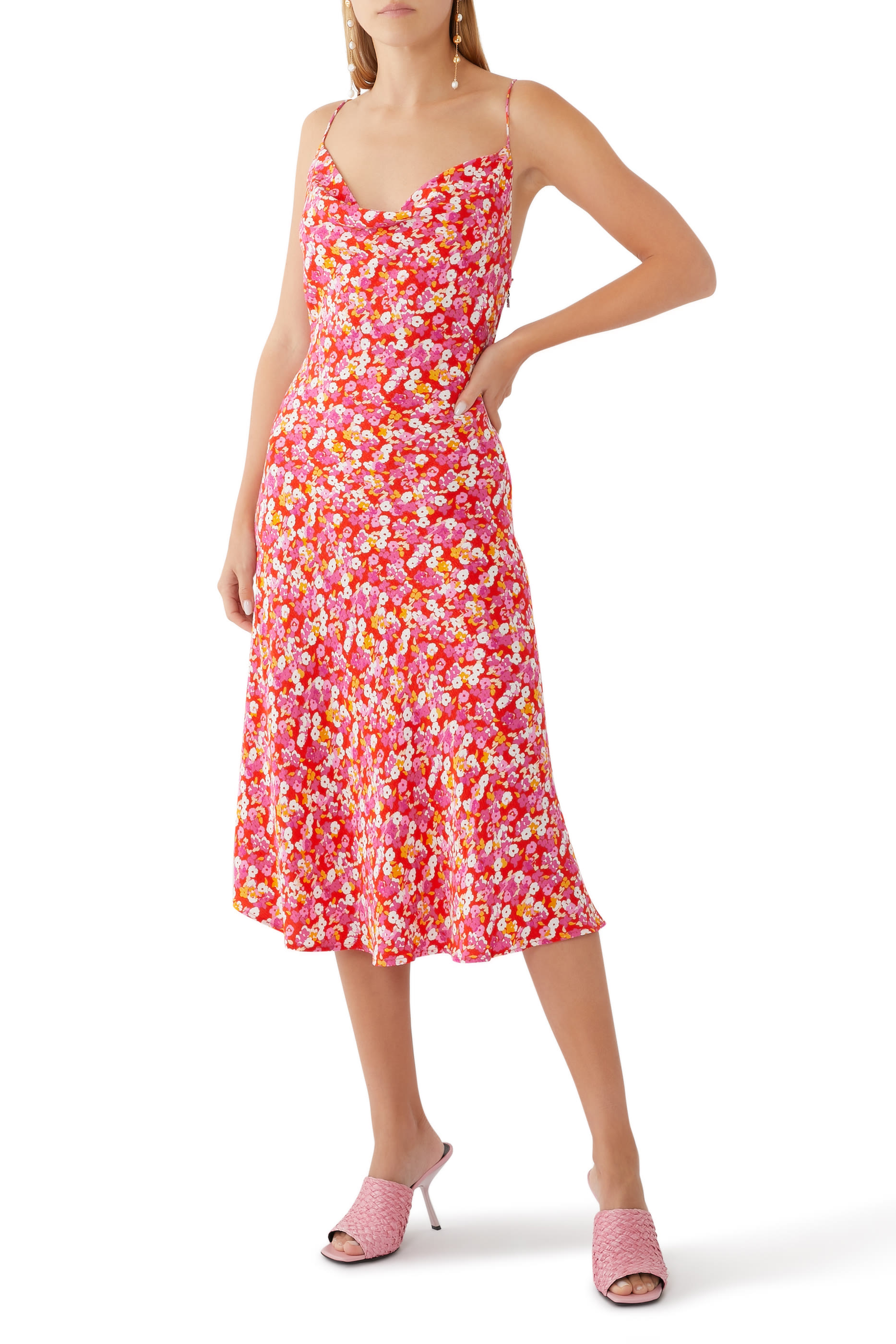 فستان رينا أولجا متوسط الطول بحمالات جاكار