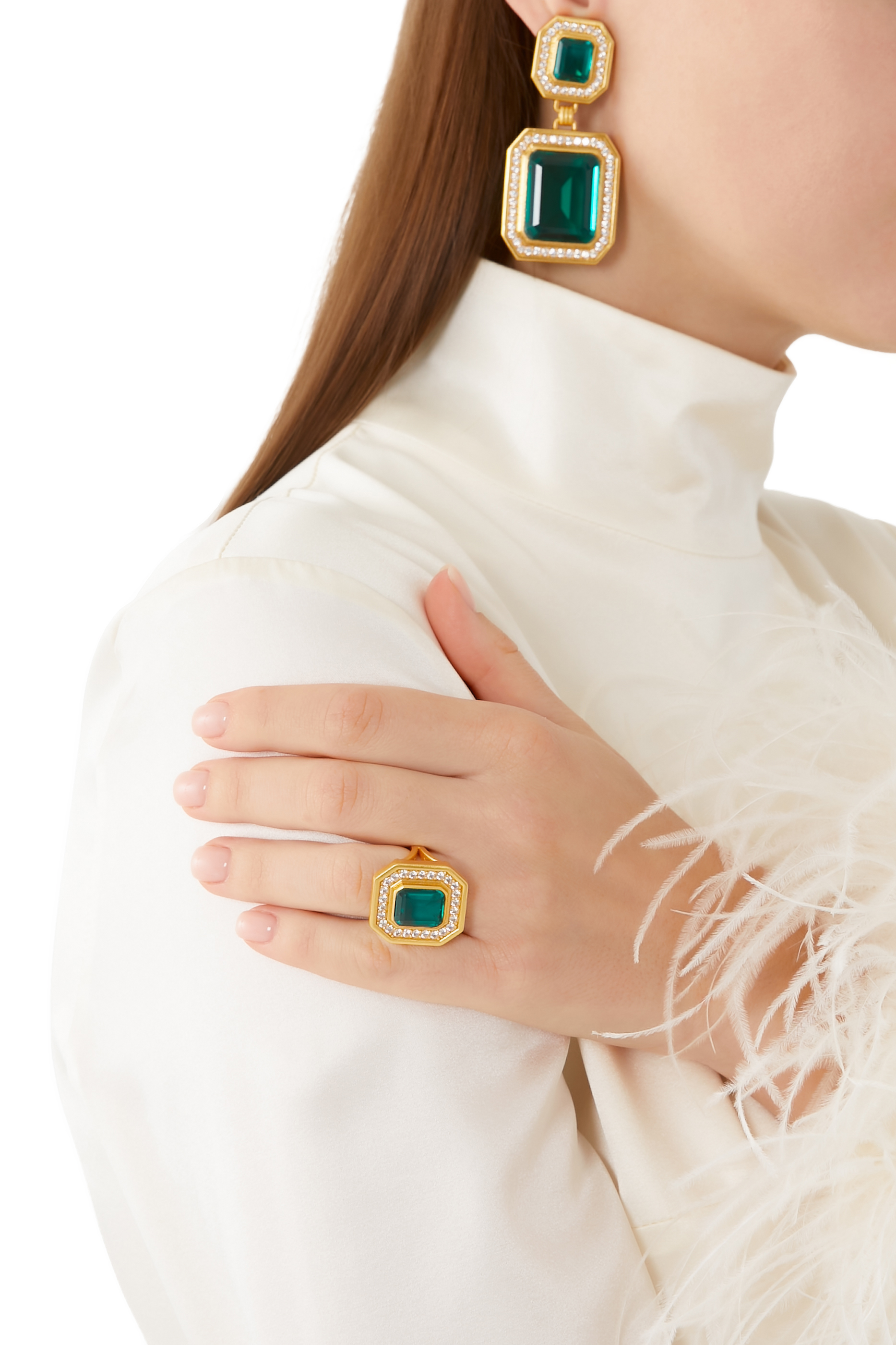 خاتم جينيفر باسيفيك مرصع بكوارتز ياقوت وكريستال كوارتز نحاس مطلي بذهب عيار 24 قيراط بسمك ميكرون