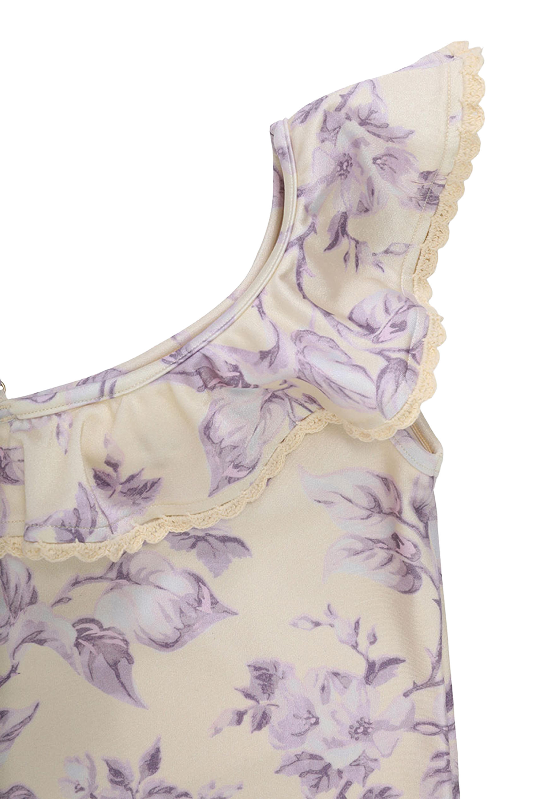 بدلة سباحة بتصميم قطعة واحدة بحافة كشكش للأطفال