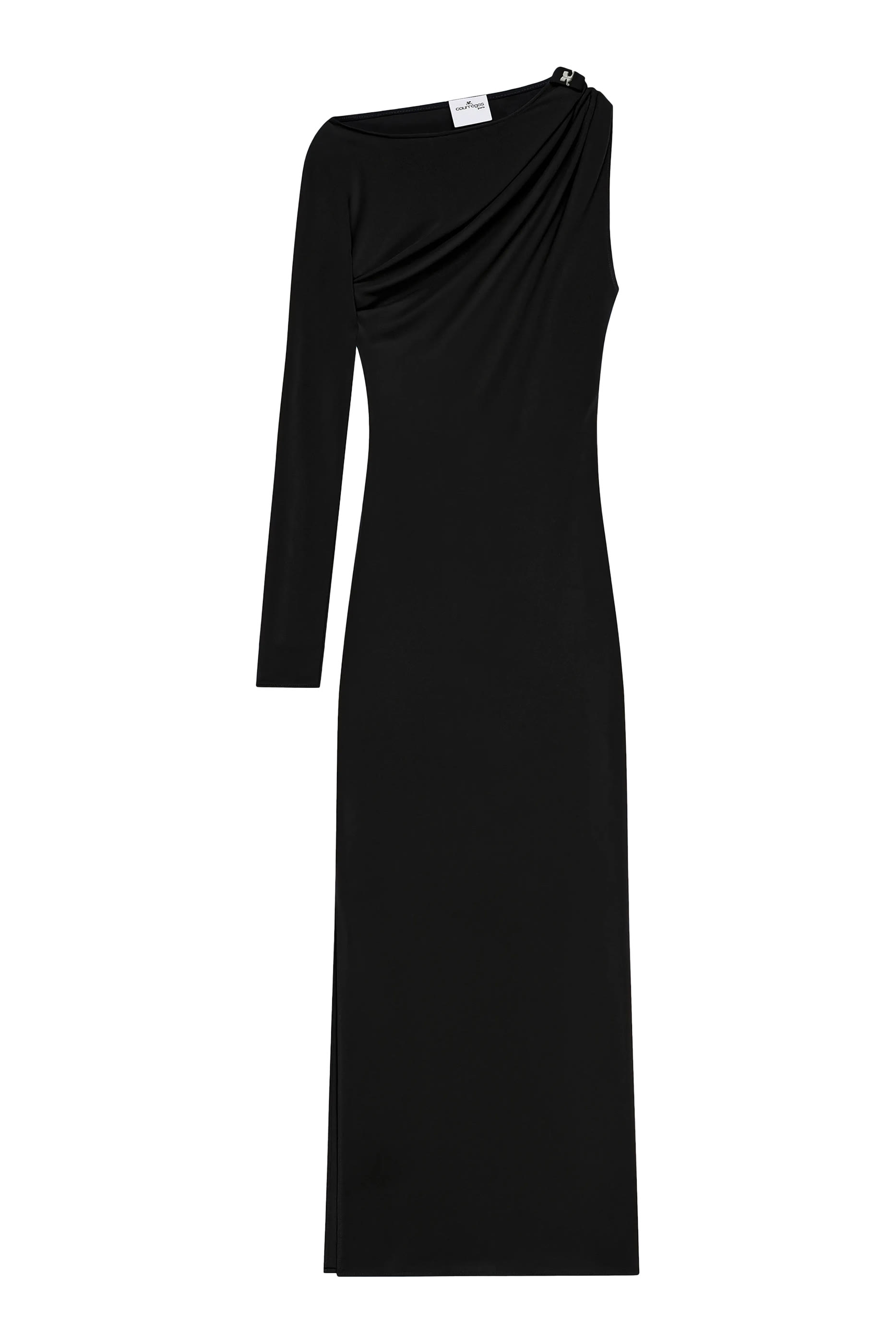 فستان طويل بتصميم غير متماثل وكتف مكشوف