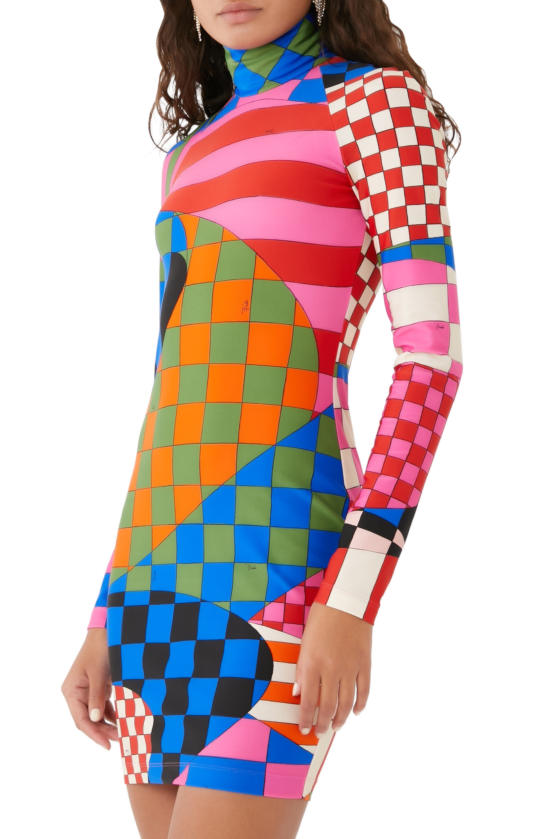 فستان قصير مزين بطبعة جيرسيه مطاطي