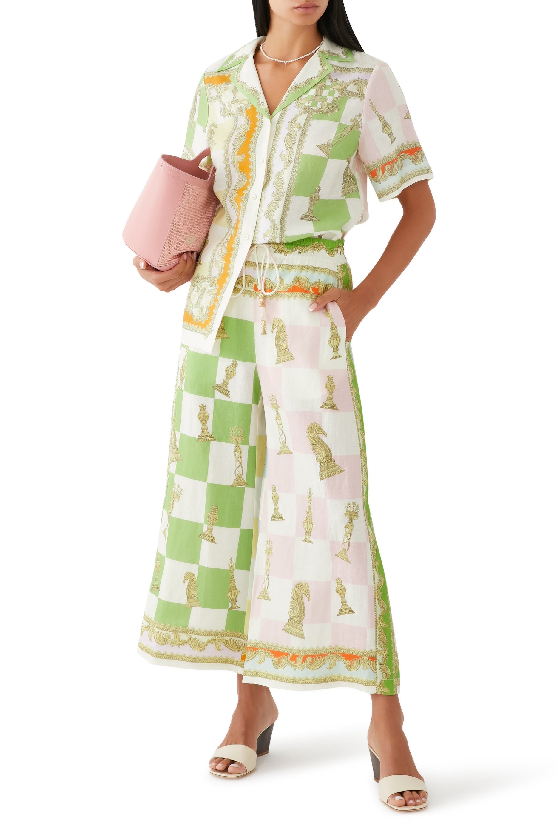 بنطال بطبعات شطرانج كتان