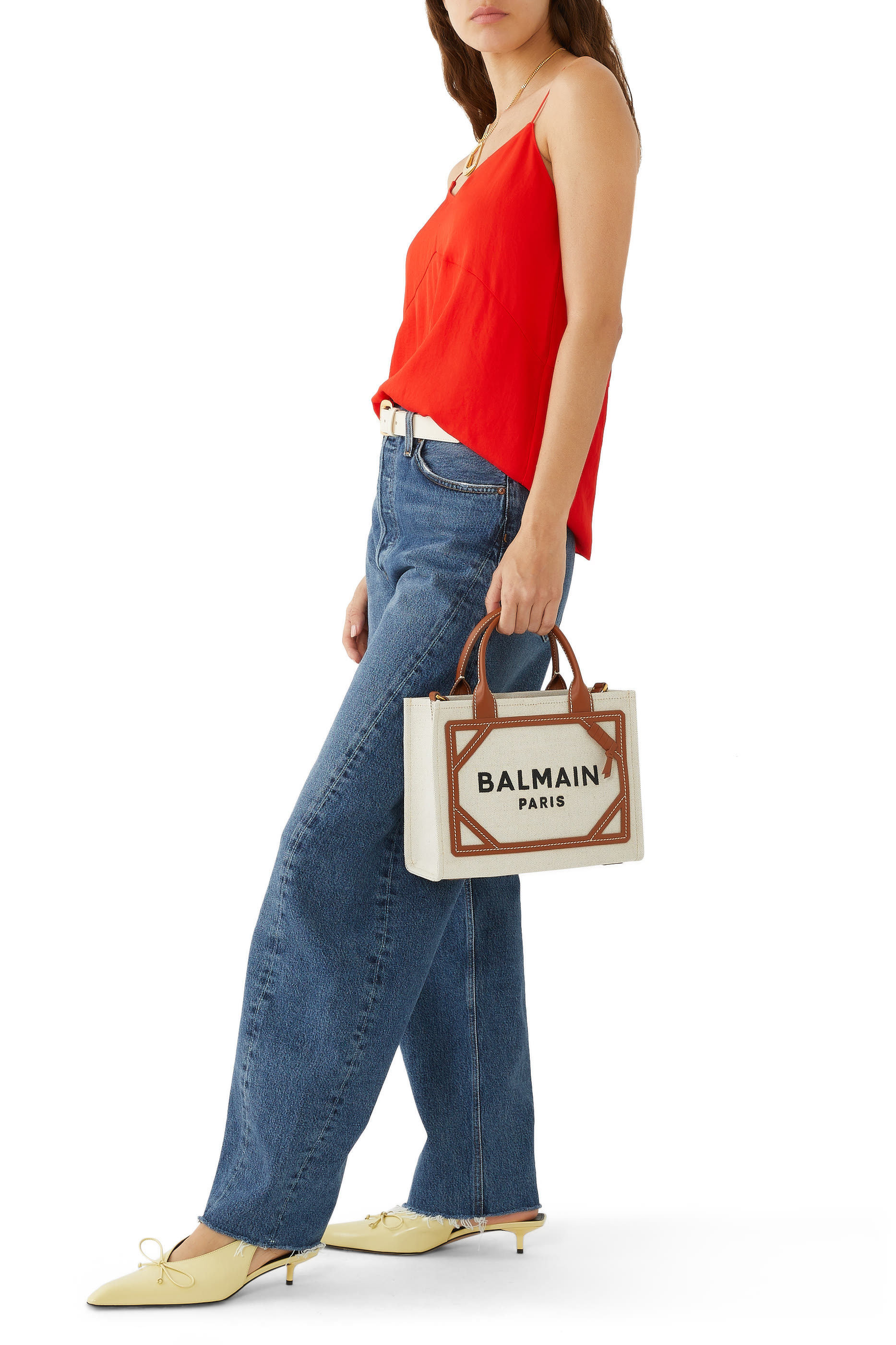 حقيبة يد بي ارمي صغيرة قماش قنب بأجزاء جلد