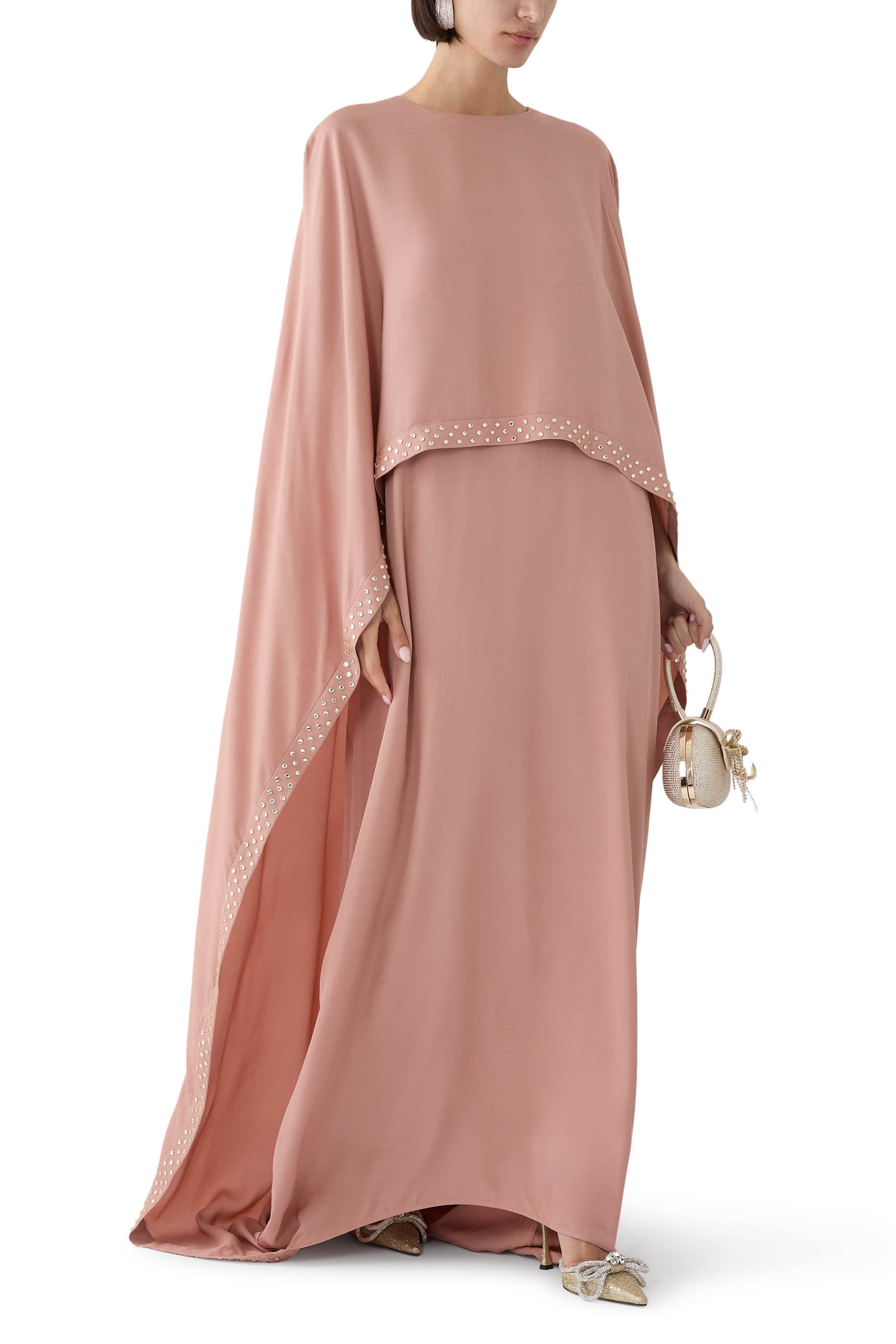 فستان سهرة بكاب مرصع بكريستال خال من الرصاص