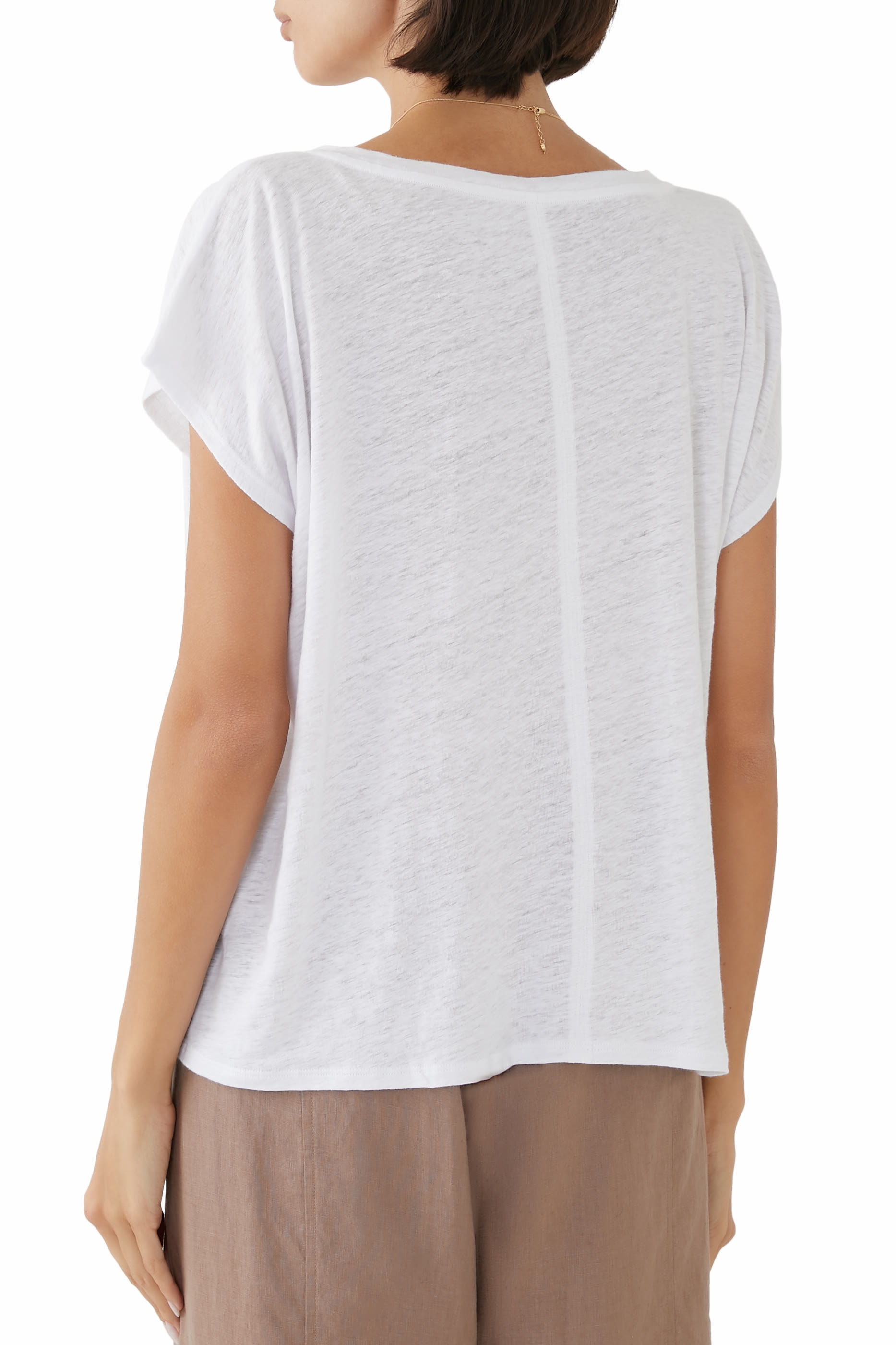 تيشيرت بياقة V كتان جيرسيه عضوي