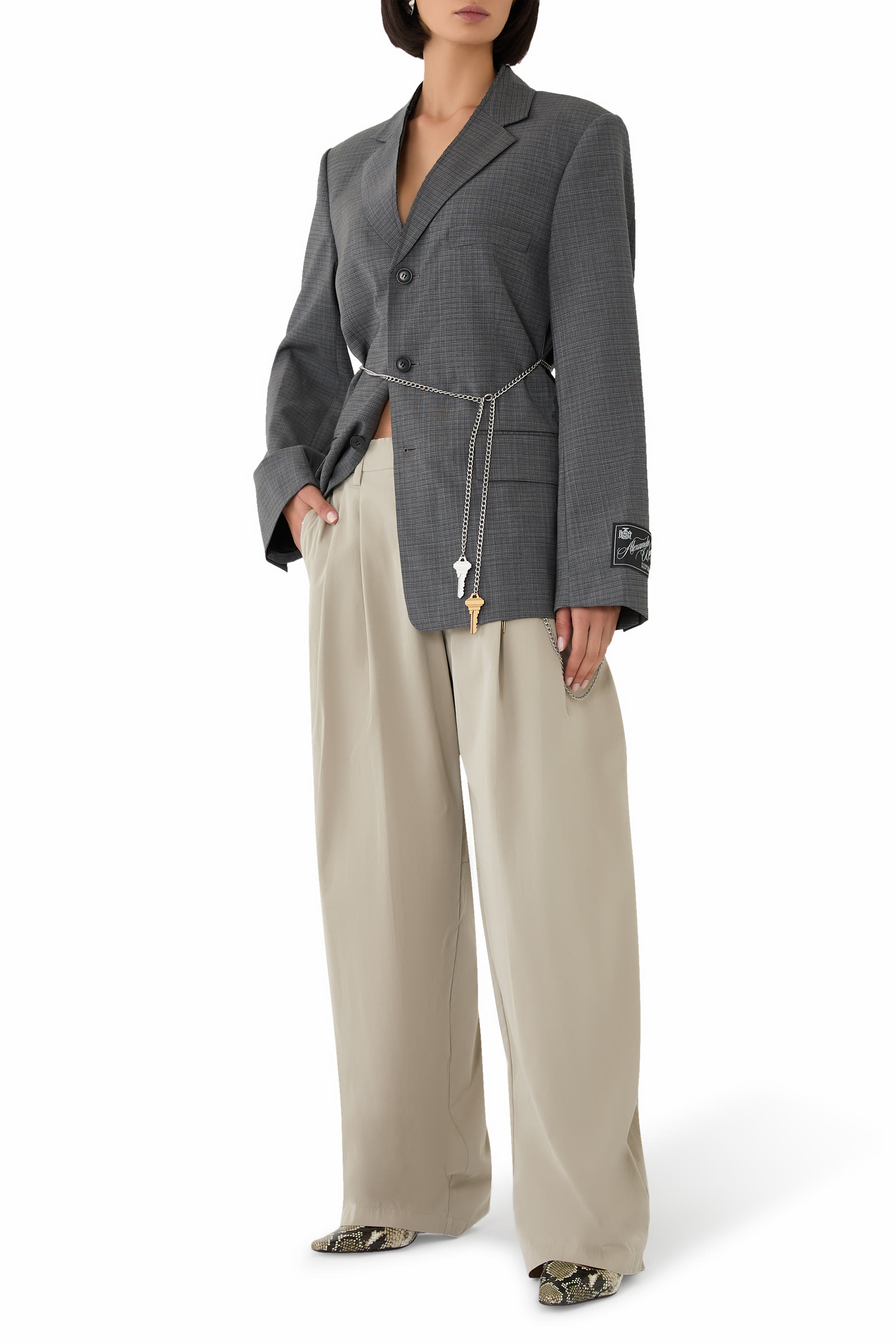 بليزر بحافة منسلة مزيج صوف