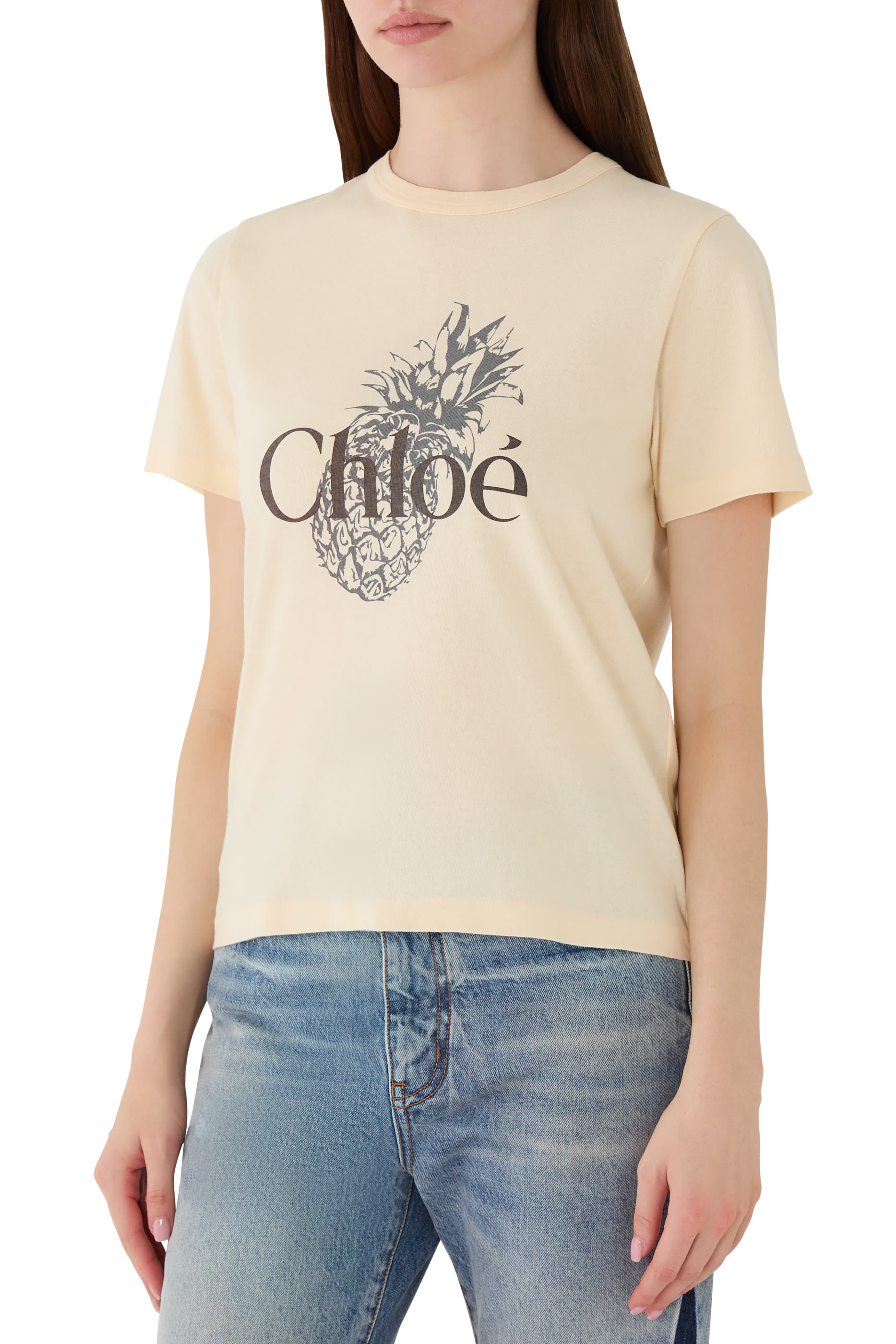 تيشيرت بقصة ضيقة وطبعة شعار الماركة قطن