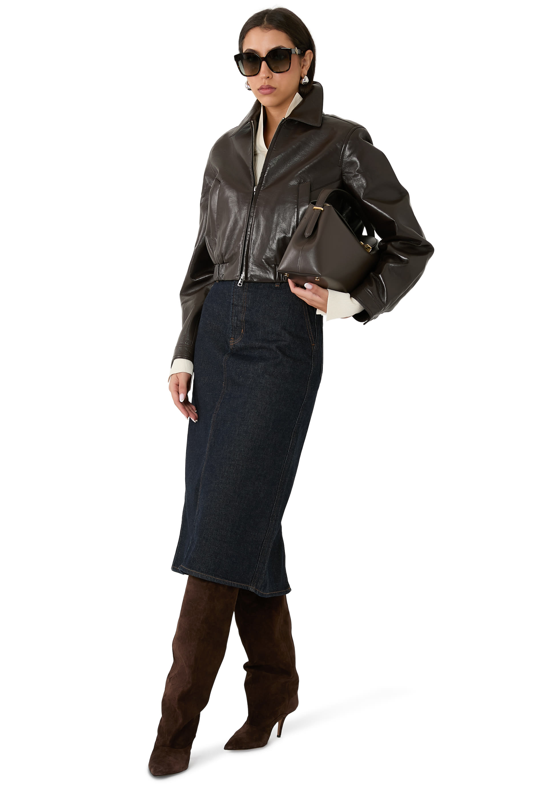 جاكيت إيسي قصير جلد معاد تدويره