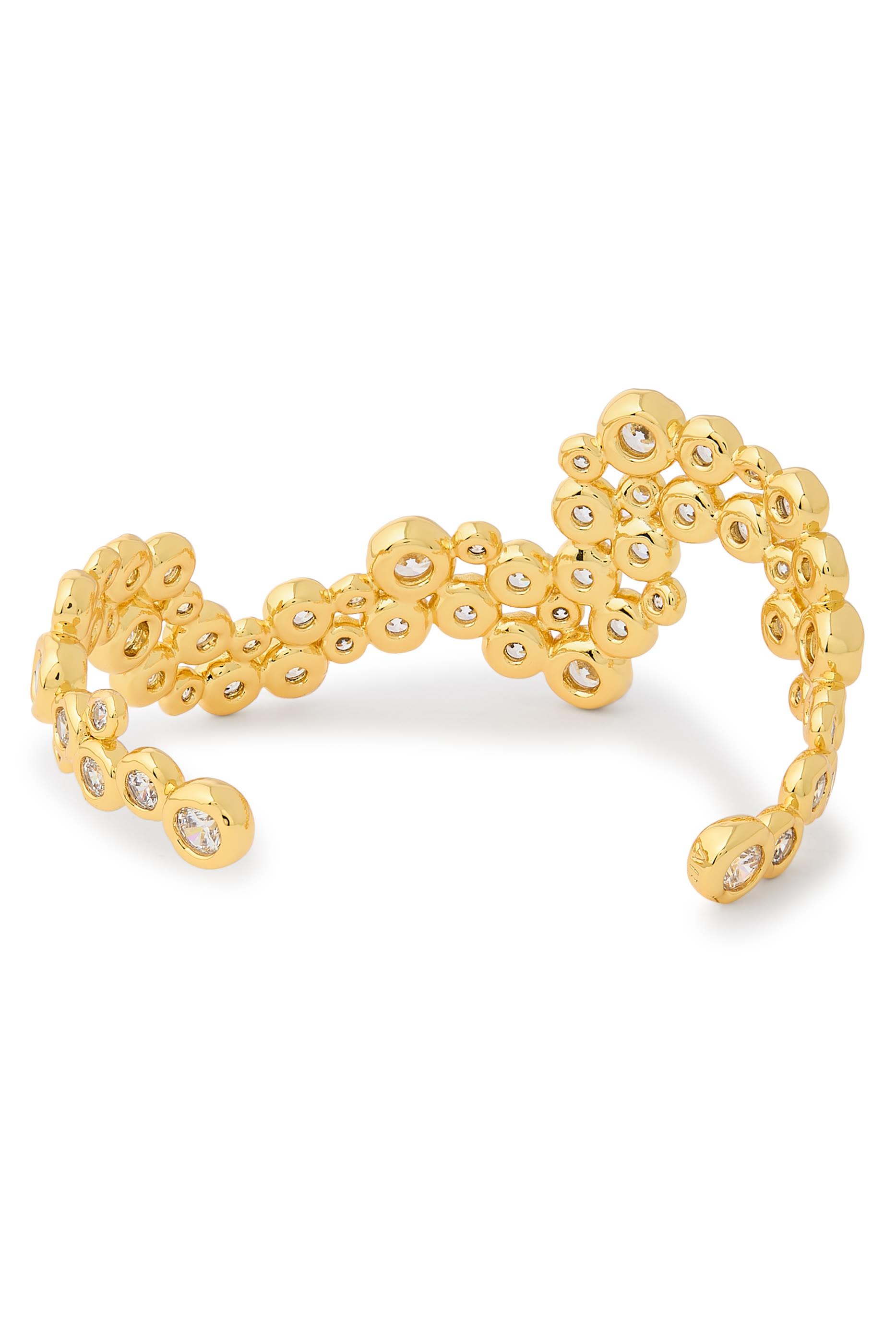 سوار أستيراليس مفتوح بتصميم مموج، نحاس مطلي بالذهب عيار 14 قيراط وكريستالات زركونيا مكعبة