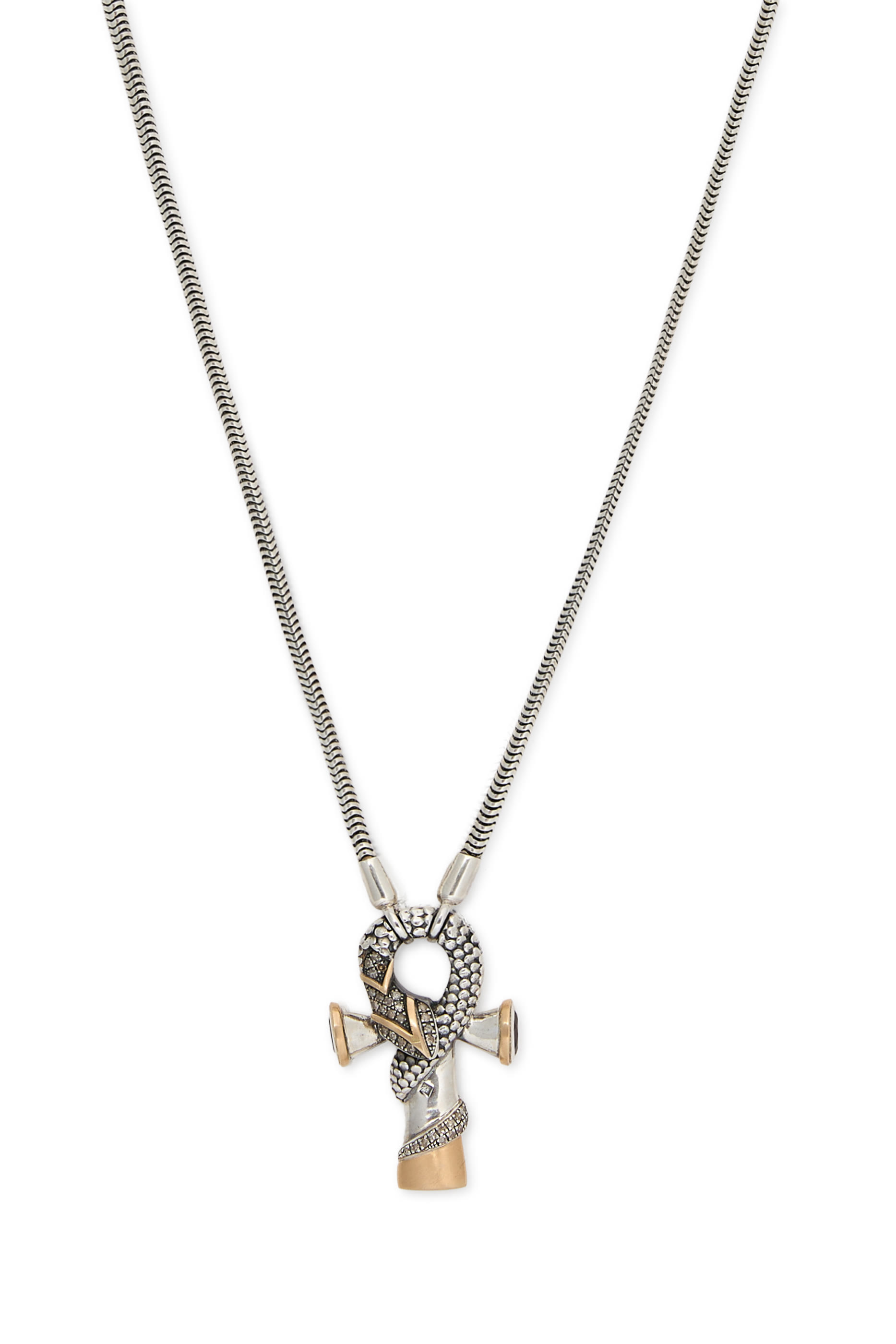 Key of Life & Snake Necklace, Sterling Silver and 18K Gold & Onyx