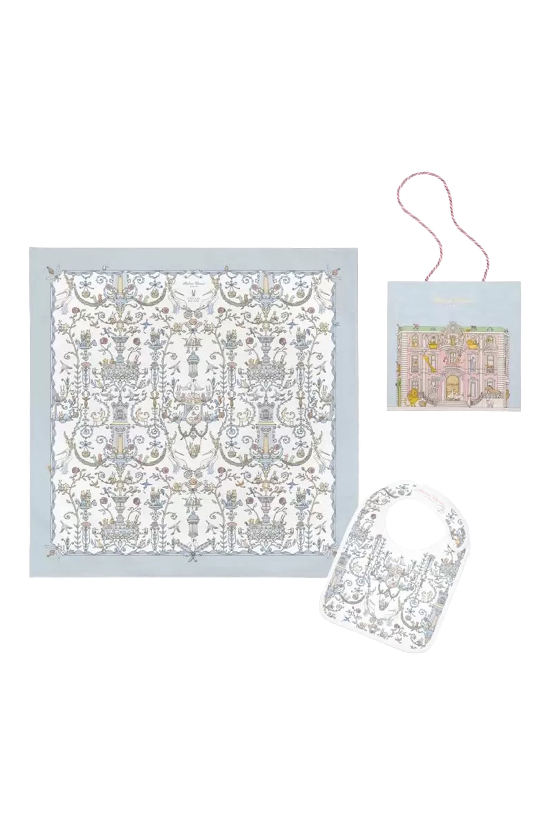 طقم مريلة ووشاح مربع بلون أزرق ونقشة توال دي جوي ستان للأطفال