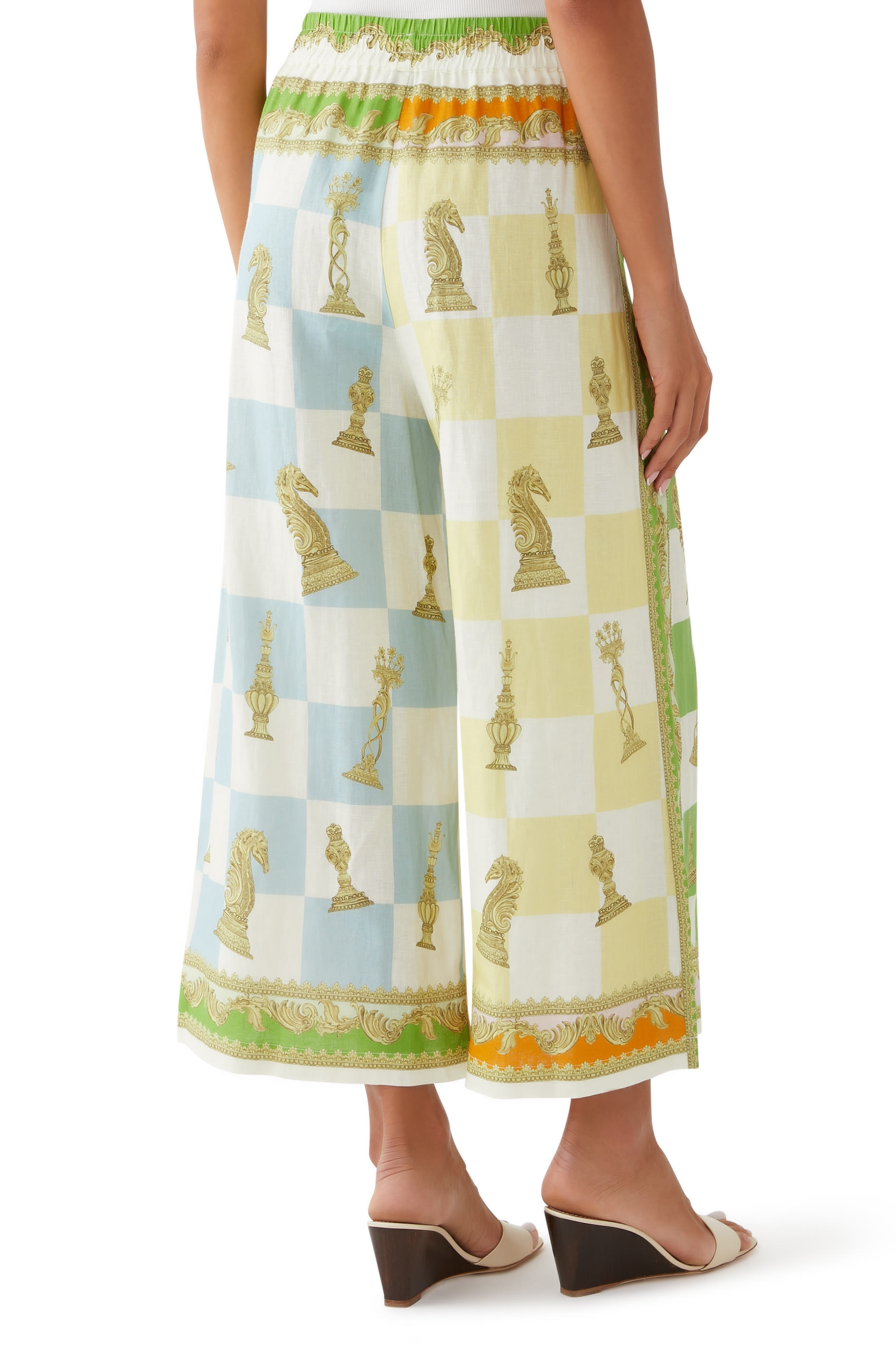 بنطال بطبعات شطرانج كتان