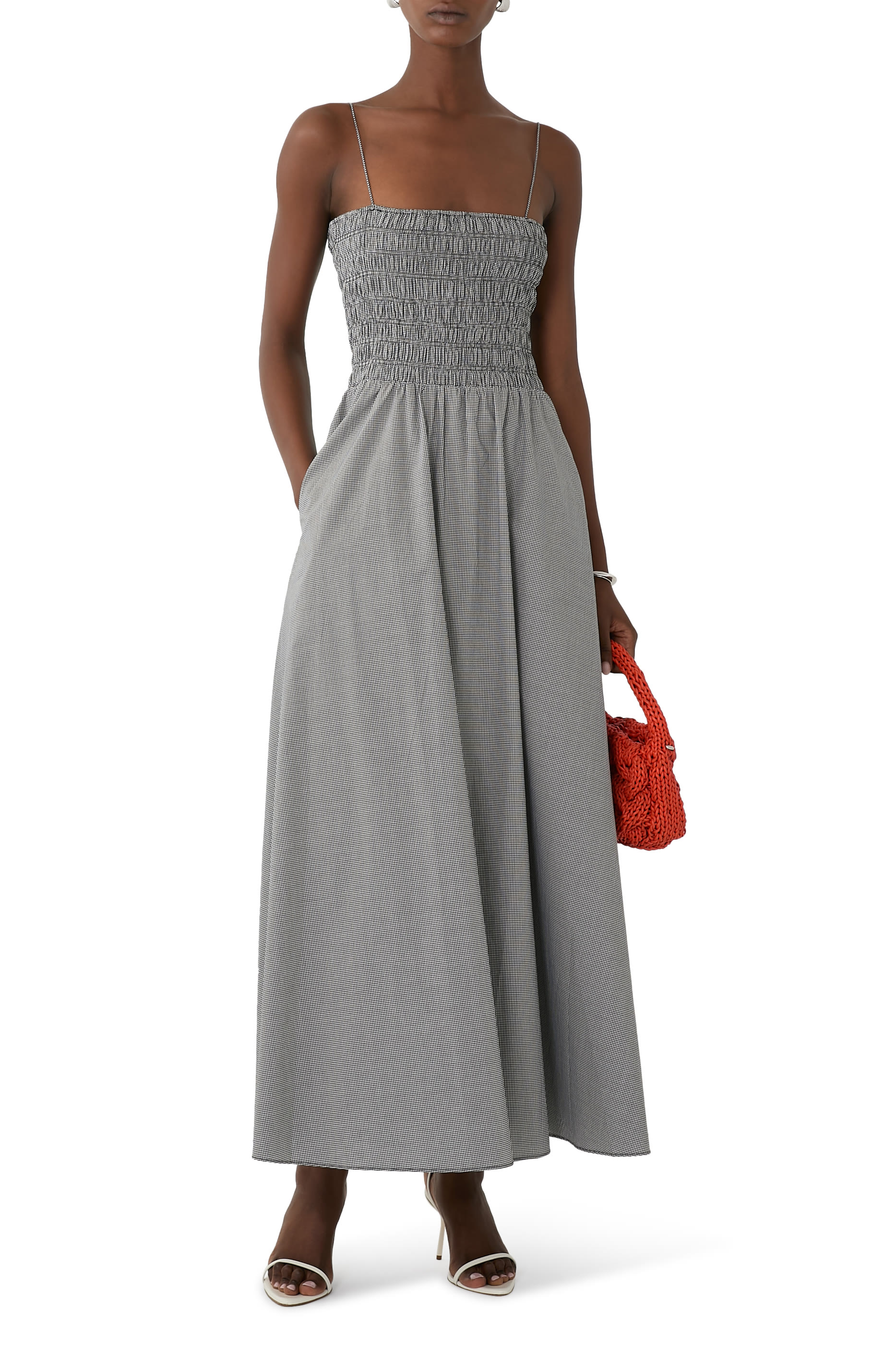 فستان ليدا طويل بنقشة مربعات