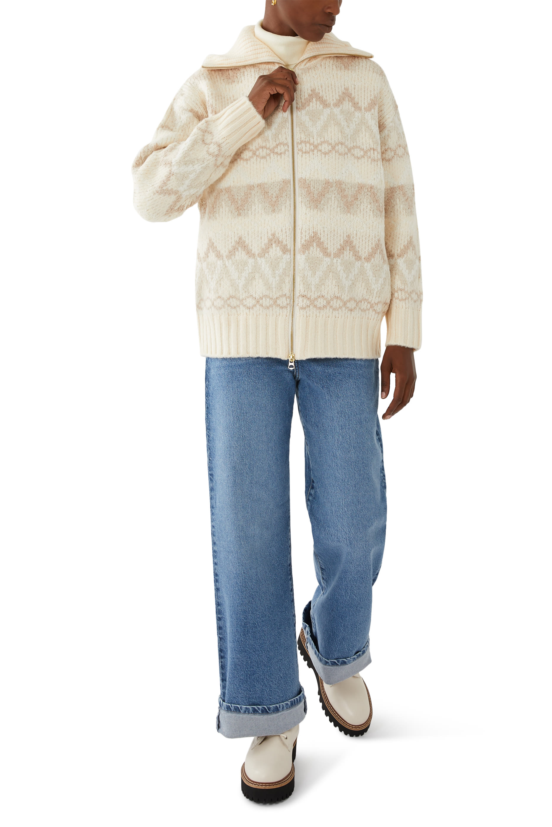 بنطال جينز إيلي بخصر مرتفع وقصة ساق واسعة