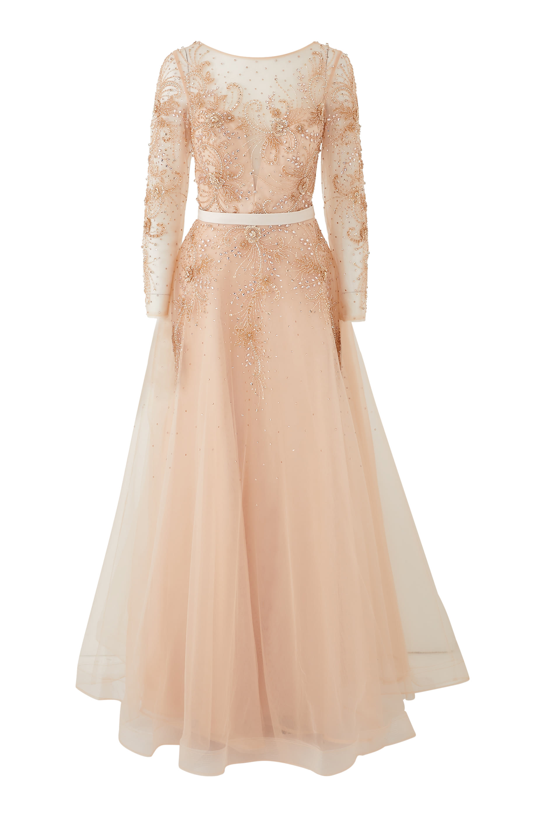 فستان سهرة بأكمام طويلة تول