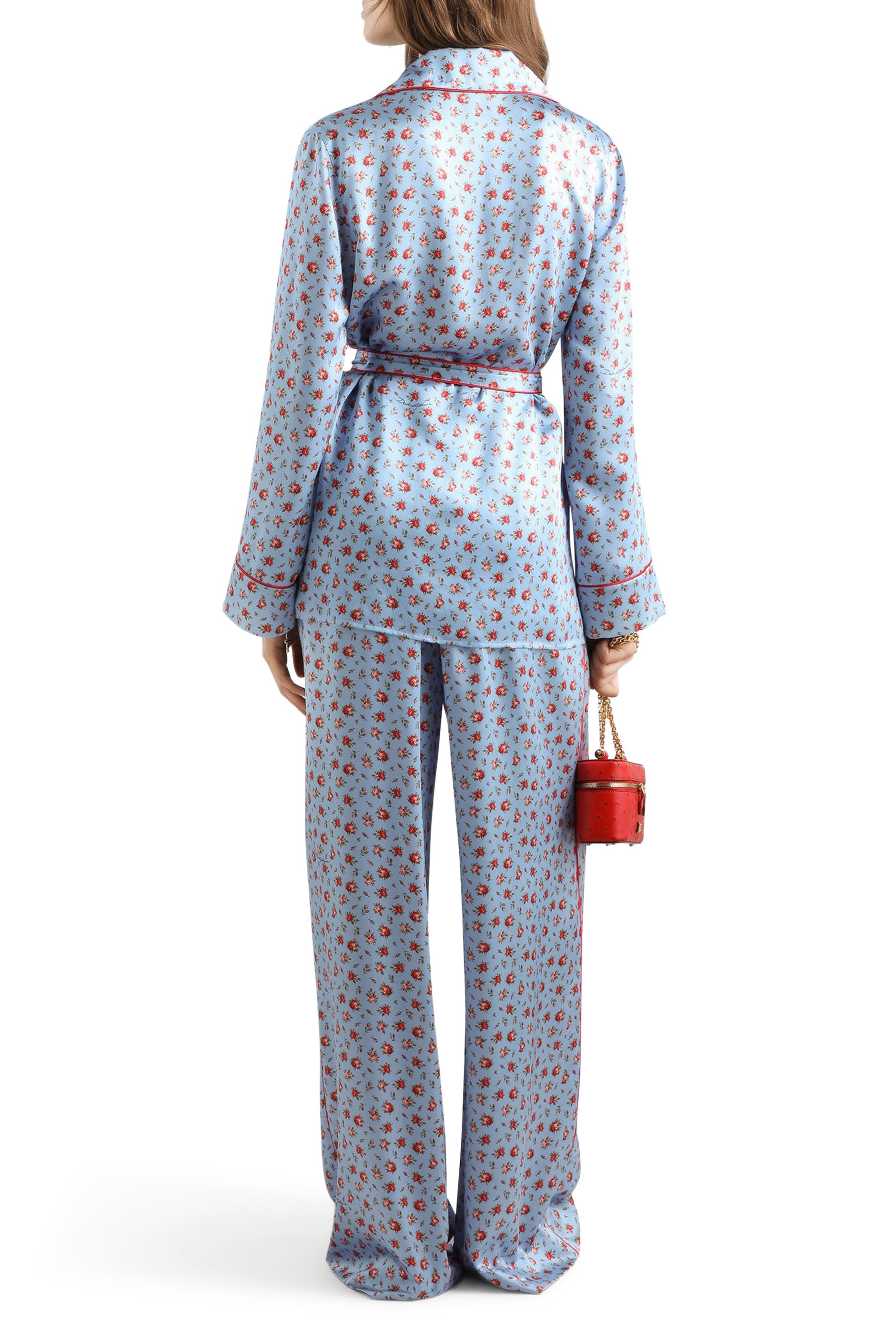 بنطال بقصة ساق واسعة ونقشة ورد بحجم صغير حرير