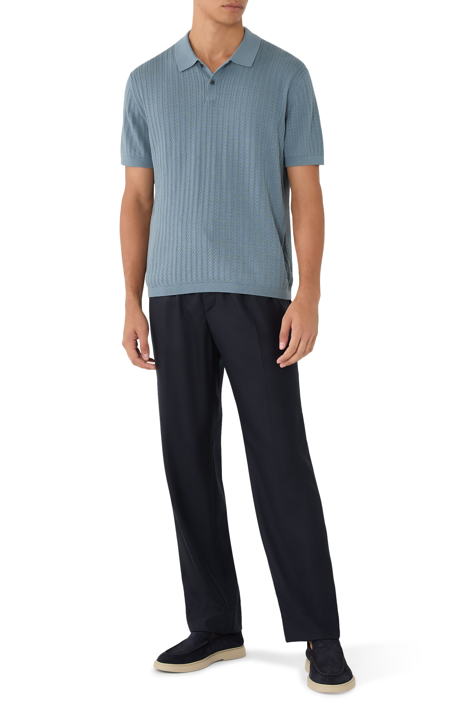 قميص بولو قطن منسوج بغرزة الضفيرة