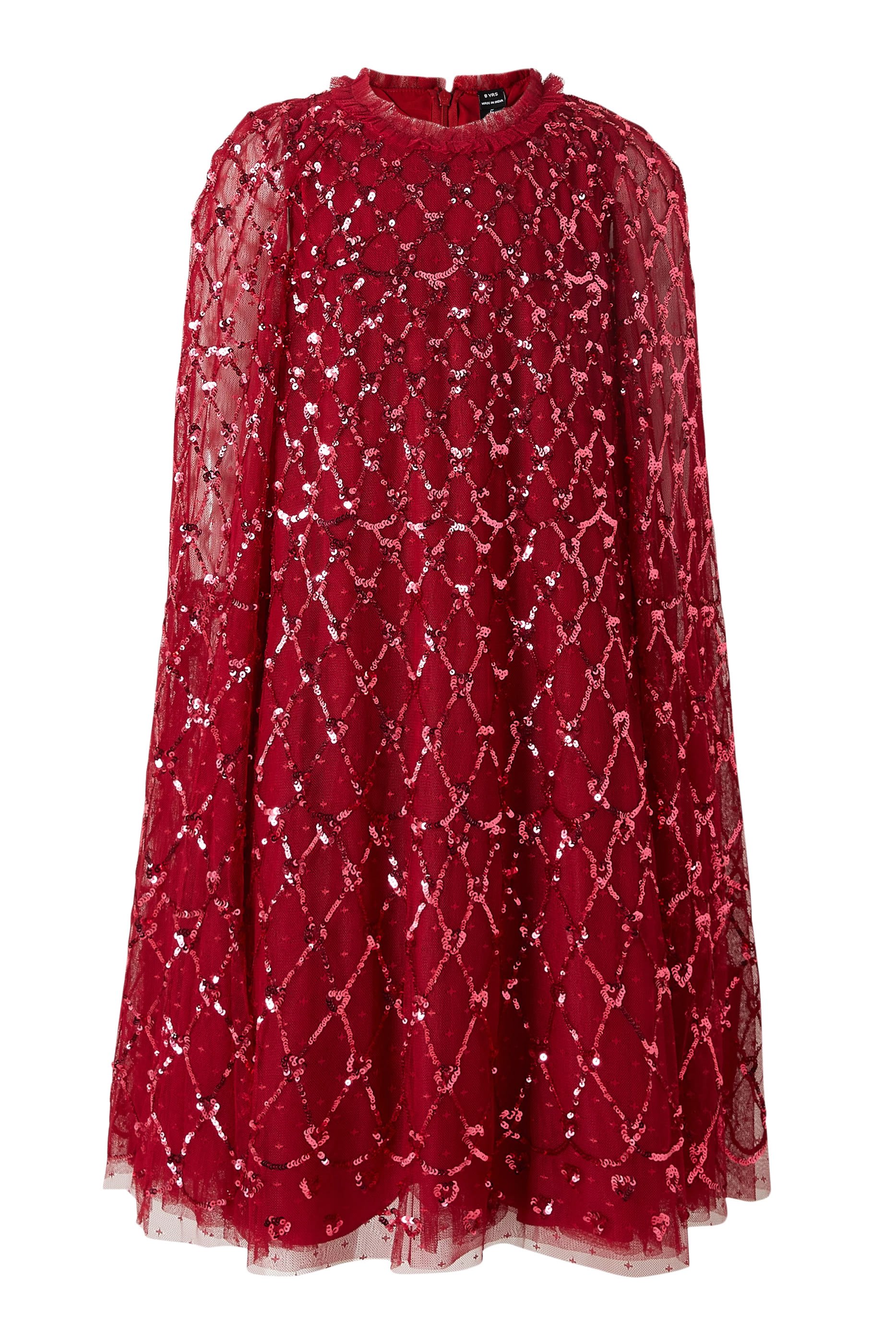 فستان بكاب مطرز بالترتر بشكل قلب للأطفال