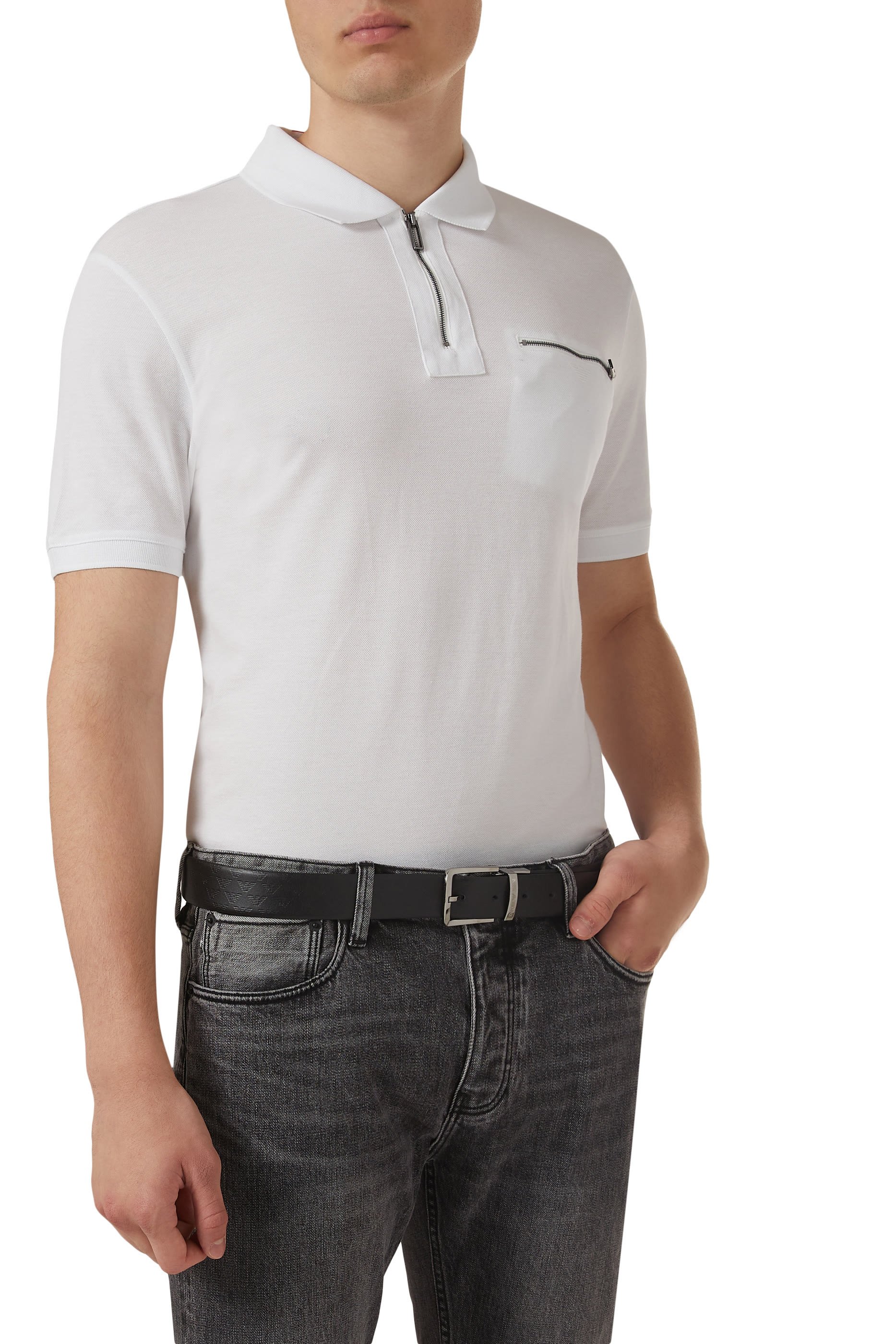 حزام بوجهين وإبزيم مزين بنقشة شعار الماركة بالكامل