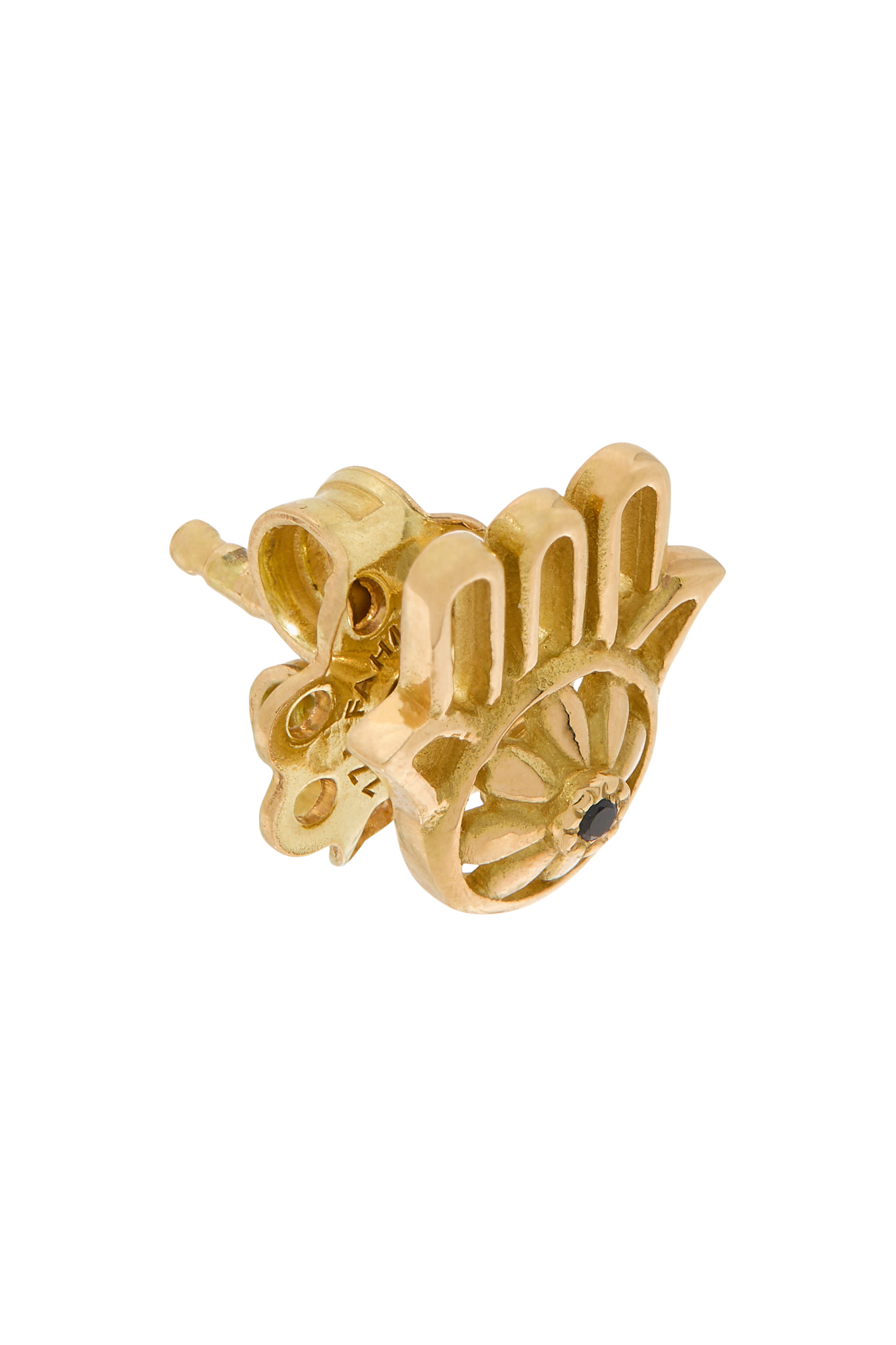 أقراط بتصميم رمز الحماية بتفاصيل زهور مرصعة بالياقوت، ذهب أصفر عيار 18