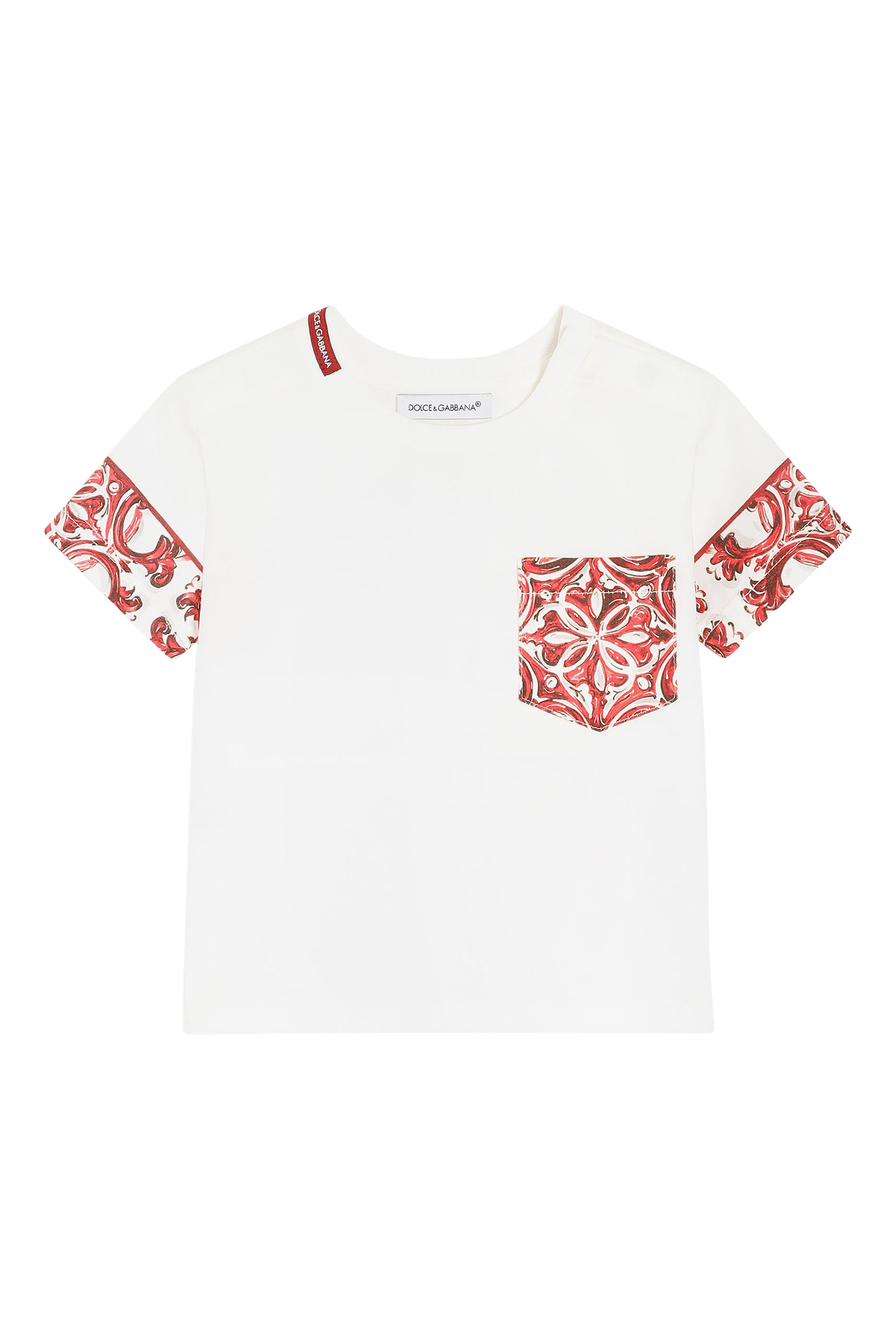 Kids Majolica-Print Breast Pocket T-Shirt