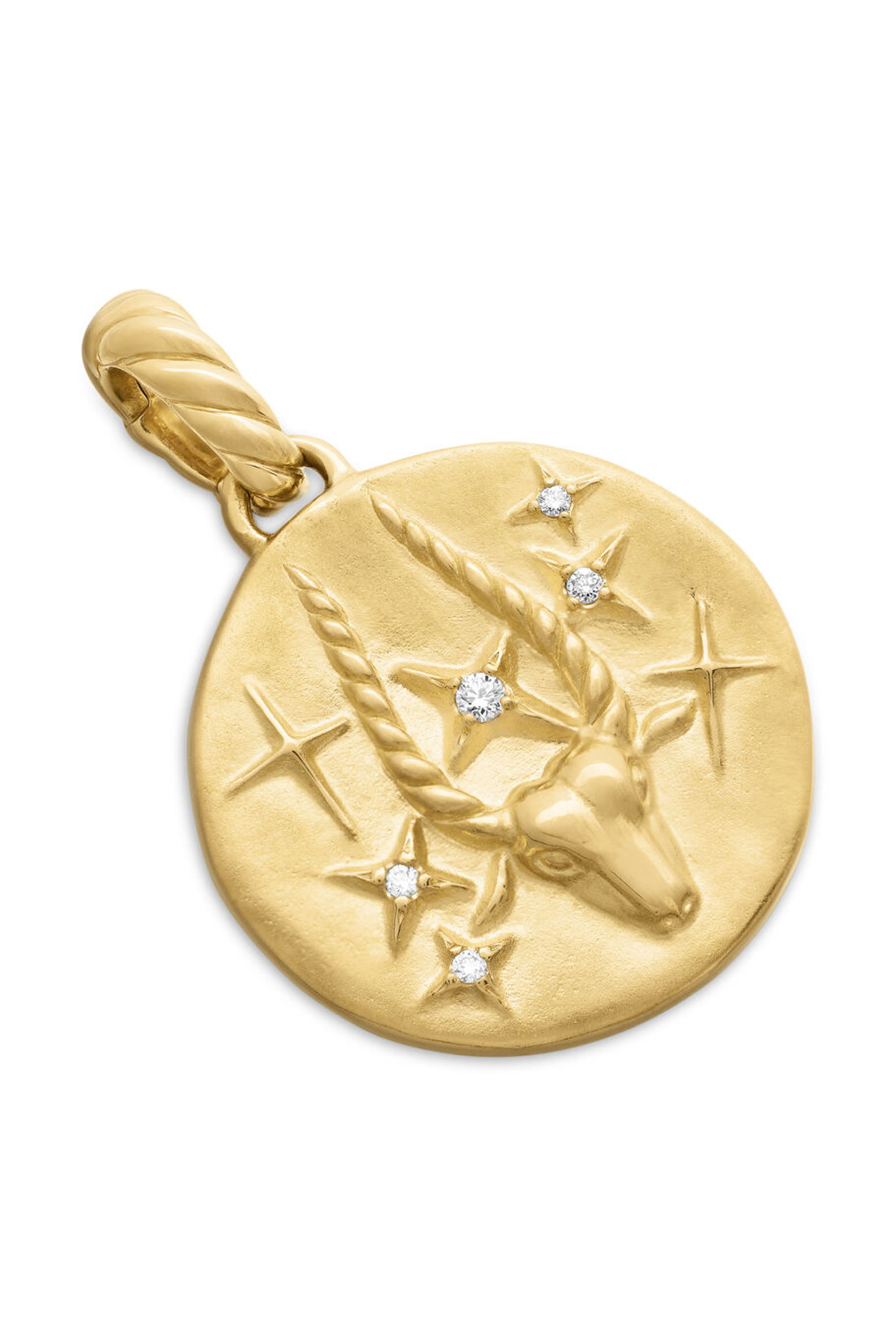 دلاية بتصميم شعار برج الجدي مرصعة بالماس ذهب أصفر عيار 18