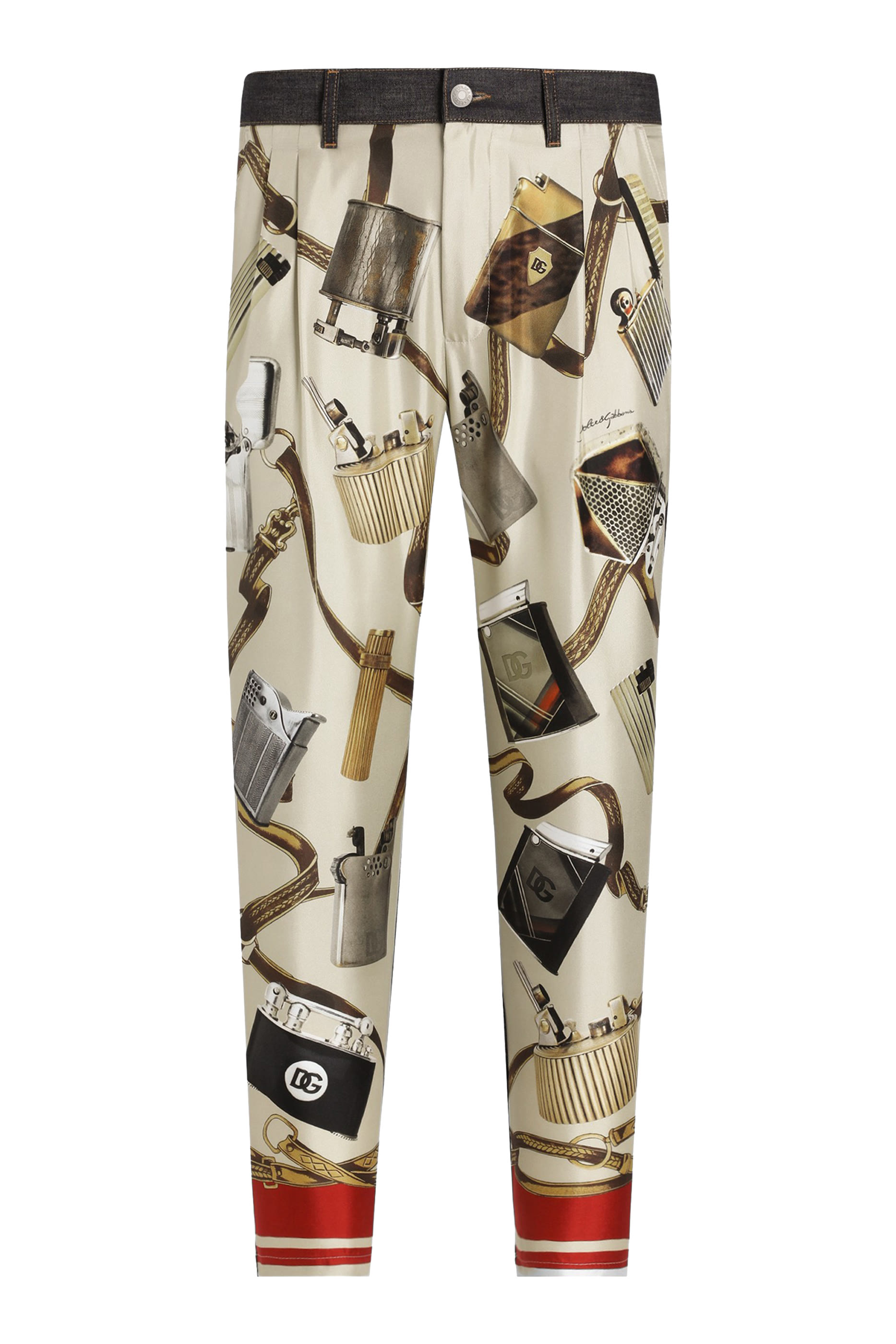 بنطال جينز بقصة واسعة ونقشة بلون أفتح دنيم وحرير