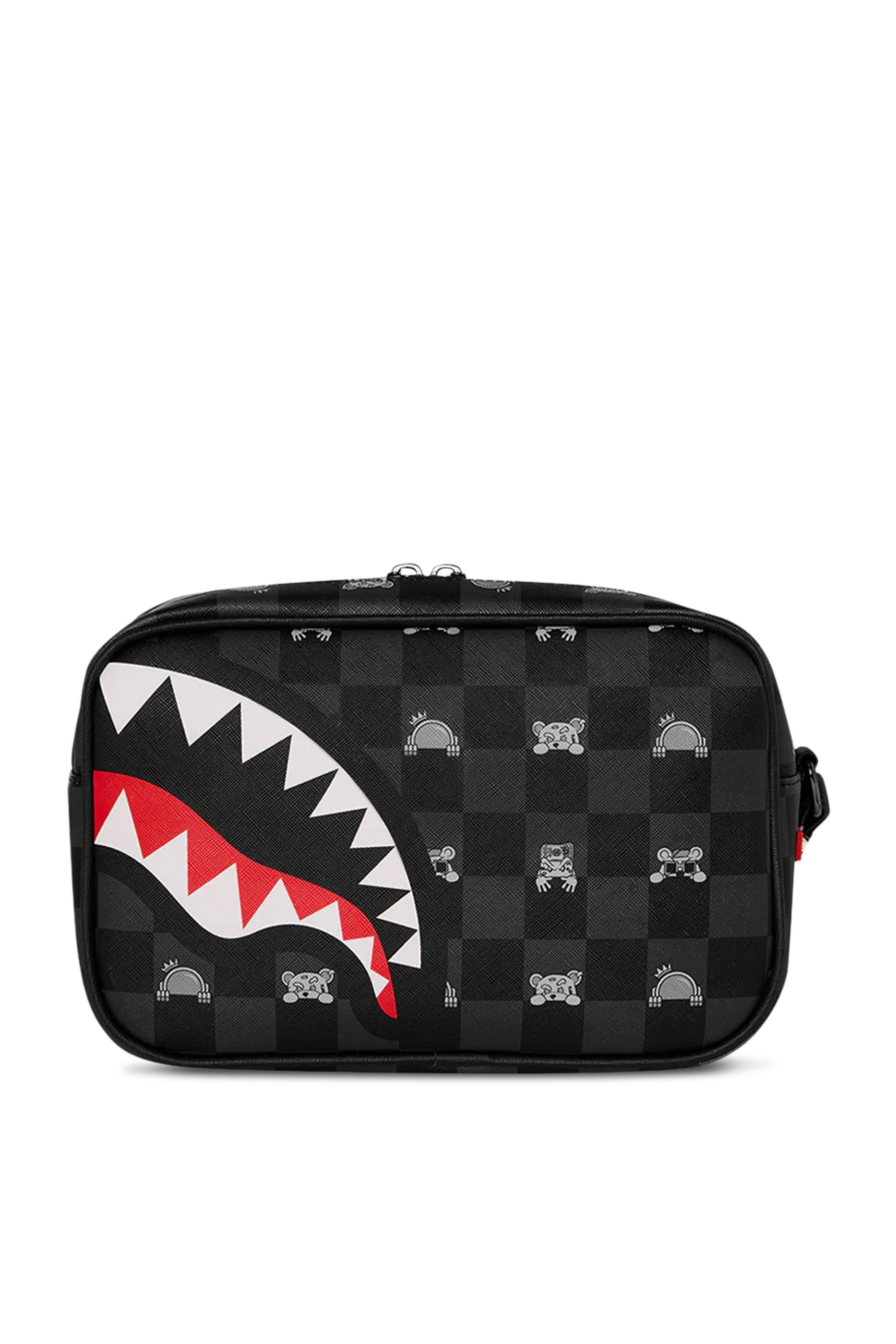 حقيبة مستحضرات عناية بنقشة مربعات مع شخصية مرِحة بارزة للأطفال